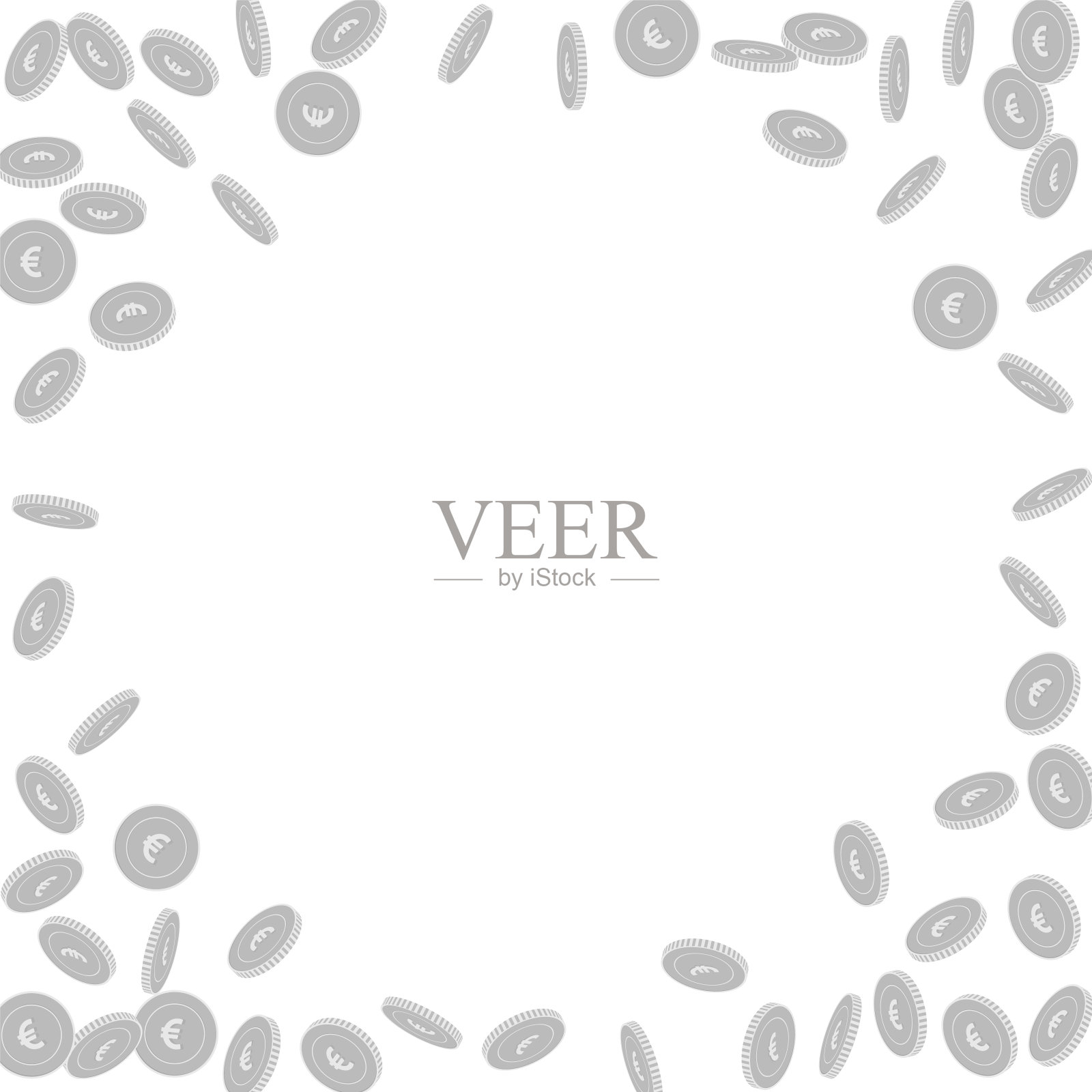 欧盟欧元硬币下跌。分散的黑色插画图片素材