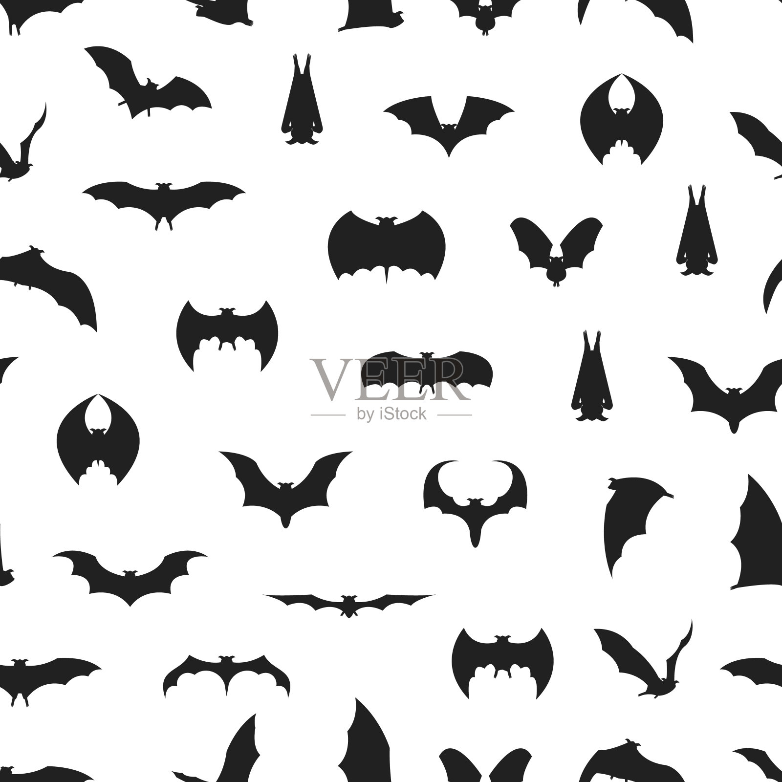 卡通剪影不同蝙蝠无缝图案背景。向量插画图片素材