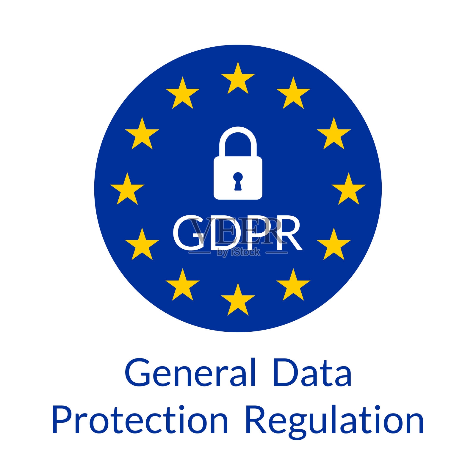 GDPR横幅。通用数据保护条例标志与欧盟旗帜和挂锁。矢量插图。设计元素图片