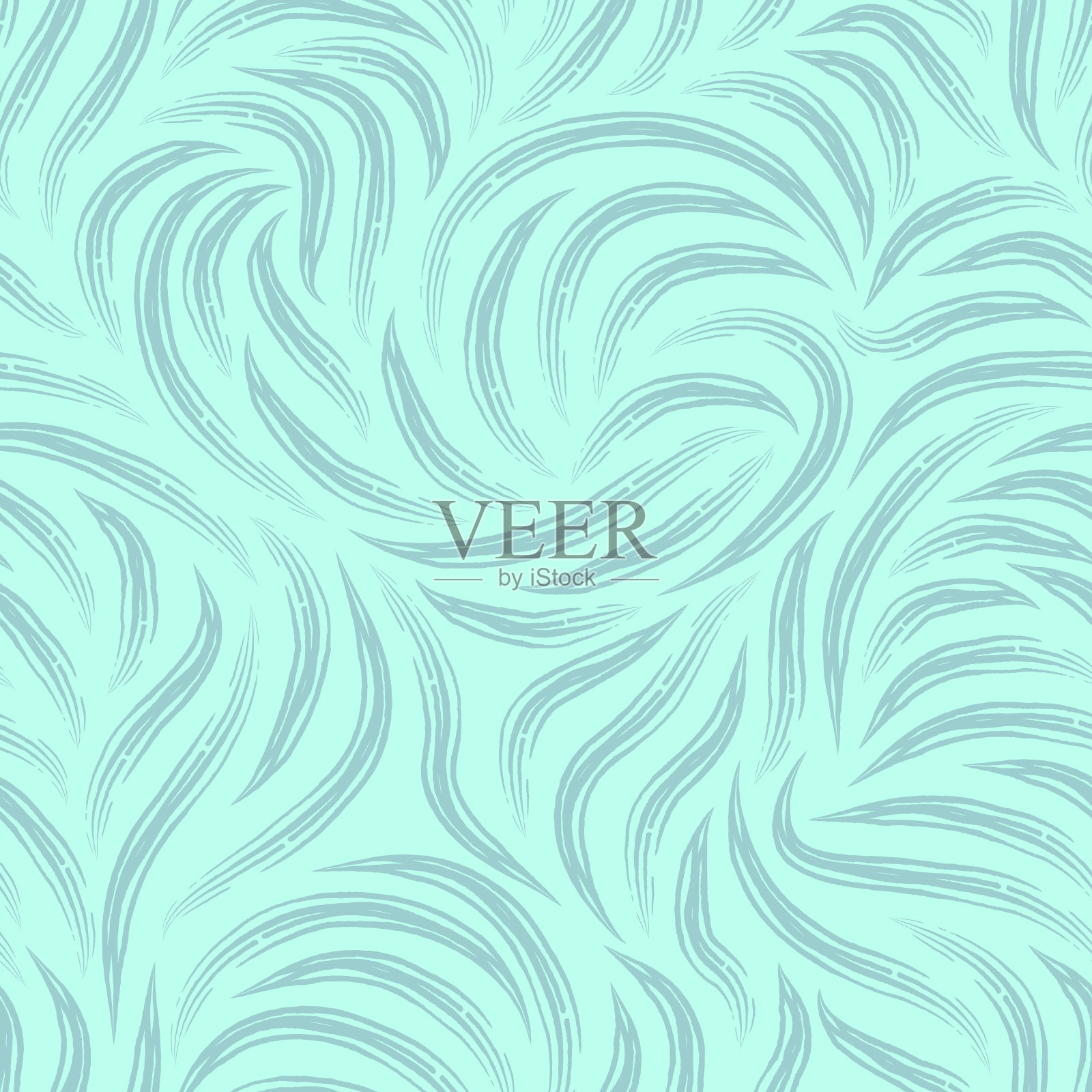 绿松石色条纹，有分支，无缝隙。用于织物或包装的平滑线条和纹理。设计模板插画图片素材