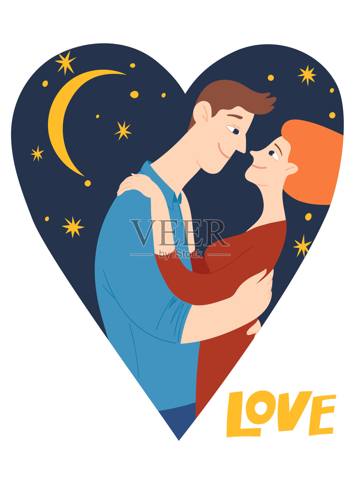 情人节海报或卡片的情侣在爱的亲吻插画图片素材