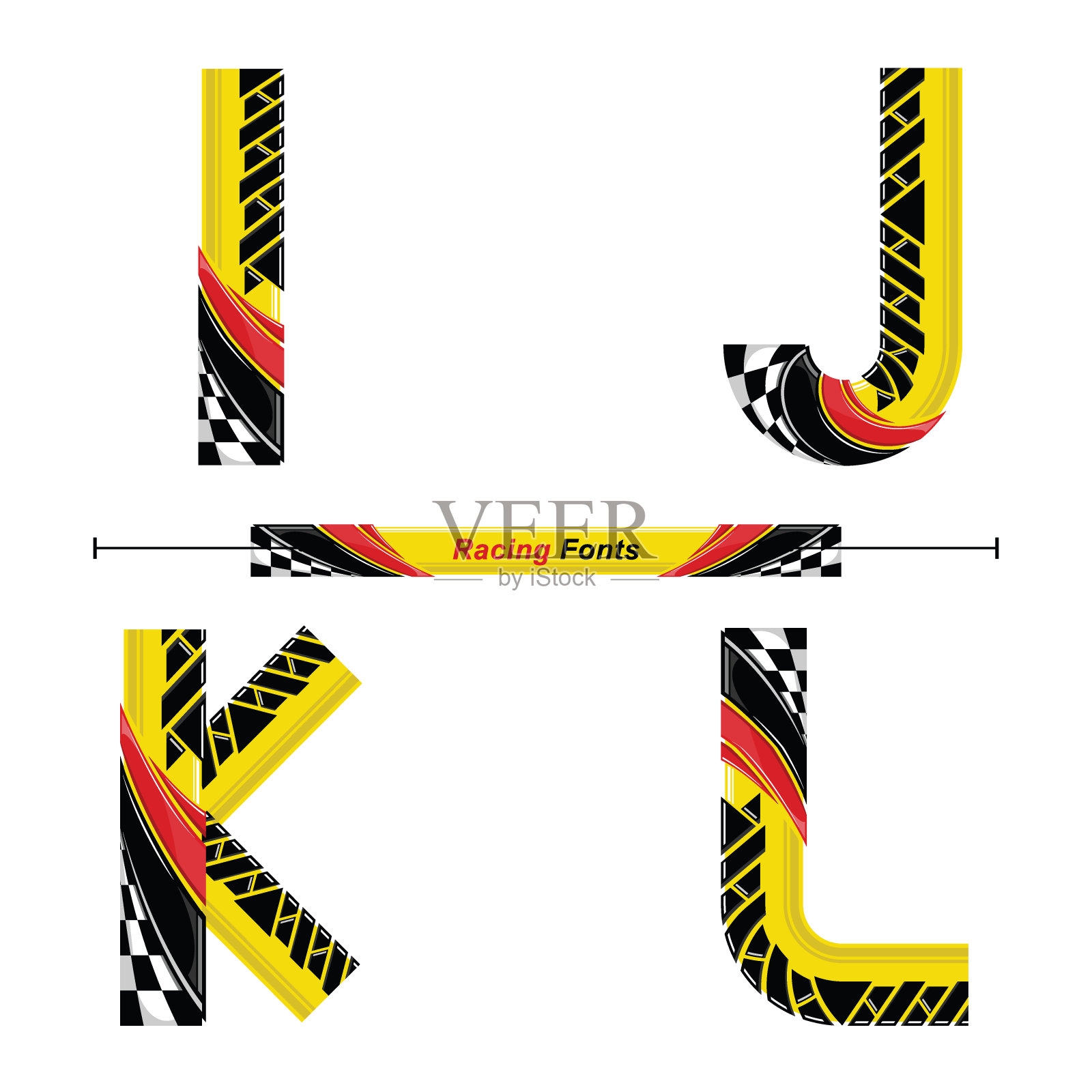 字母赛车旗风格在一套IJKL插画图片素材