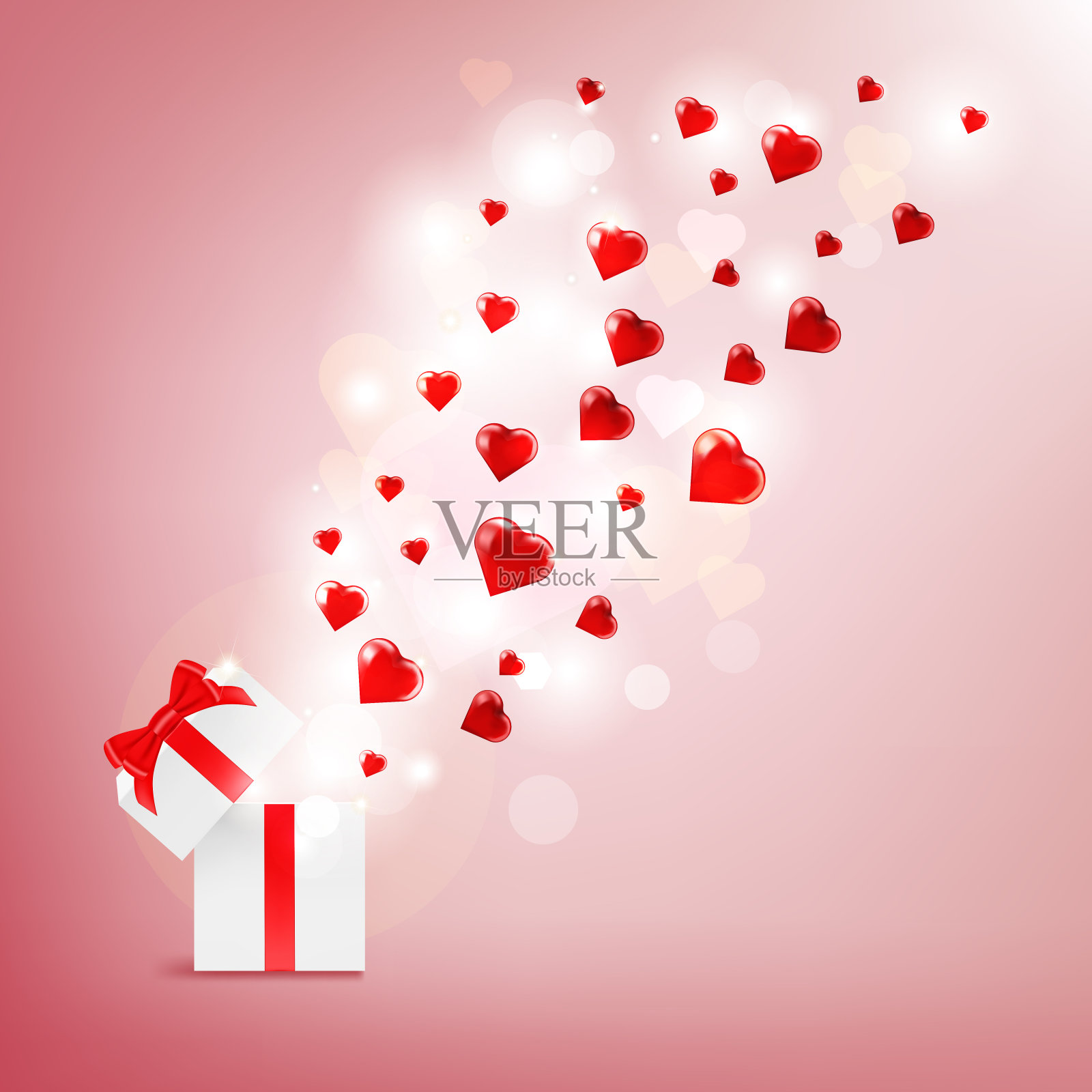 心形从礼品盒里飞出来插画图片素材