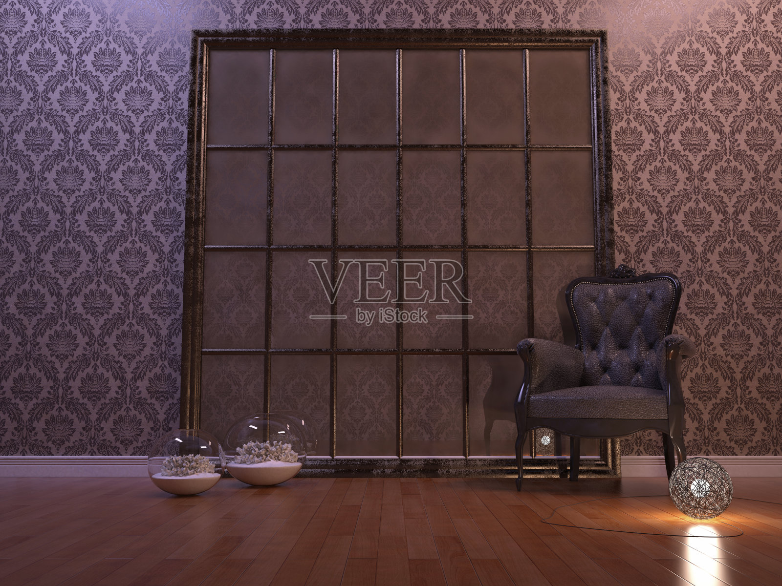 扶手椅在墙壁上照片摄影图片