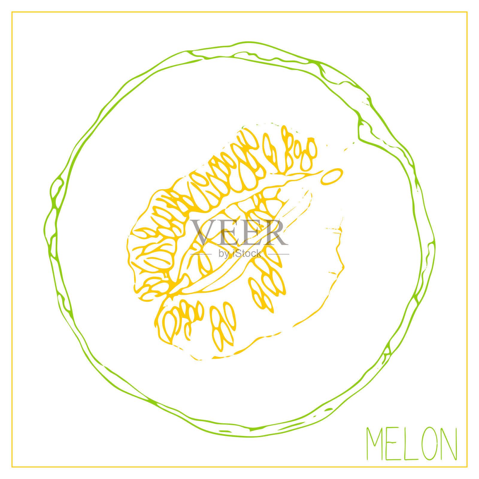 矢量剪影的瓜片。孤立的绘制水果在白色的背景。多汁健康食品设计元素。向量股票插图设计元素图片