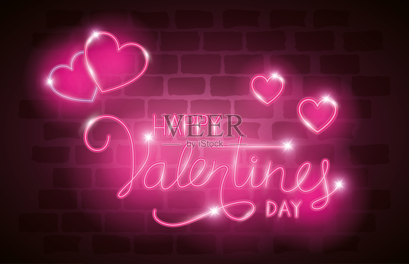 快乐的情人节标签在霓虹灯，图标情人节插画图片素材