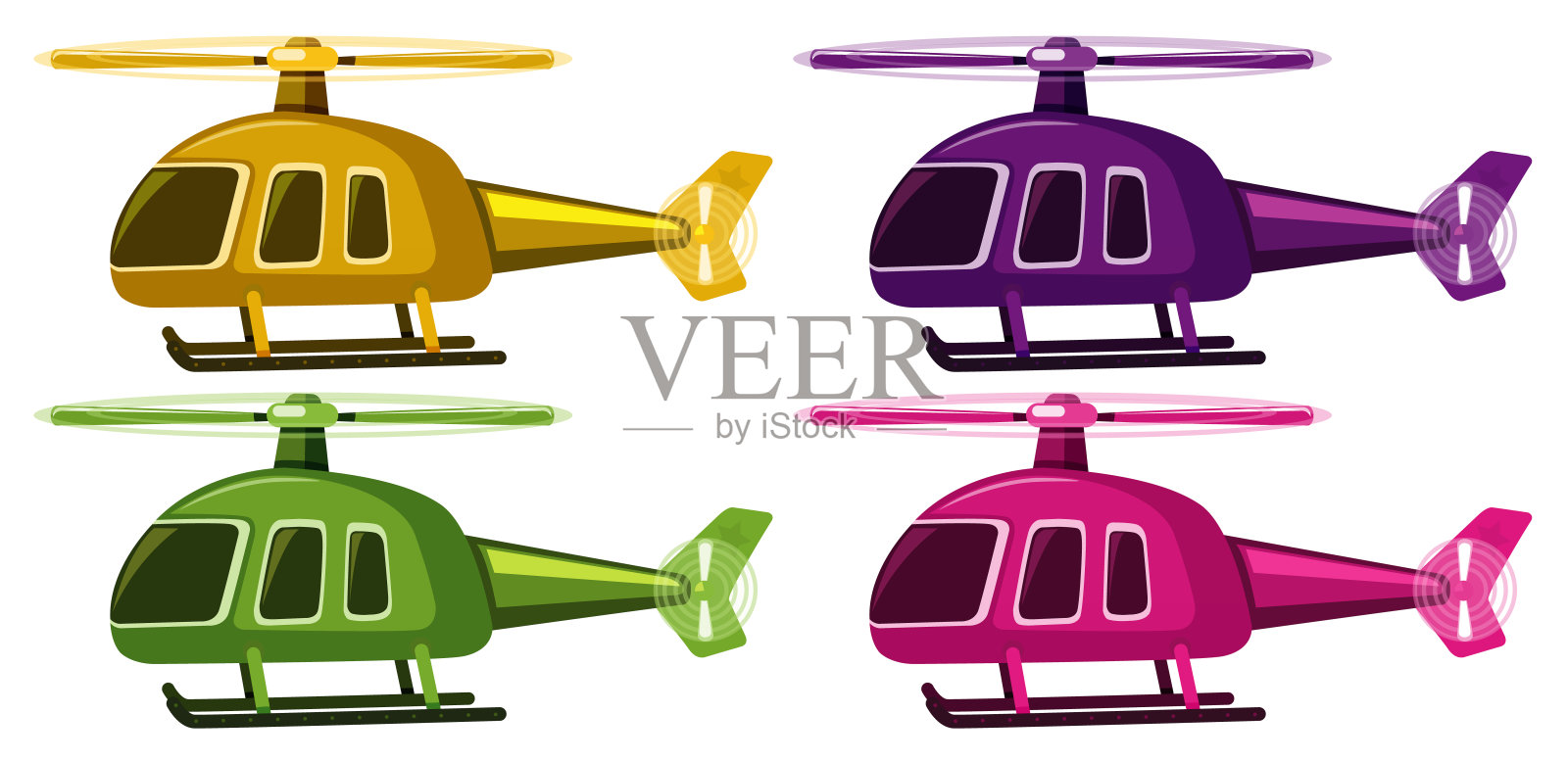 四组不同颜色的直升机图片设计元素图片