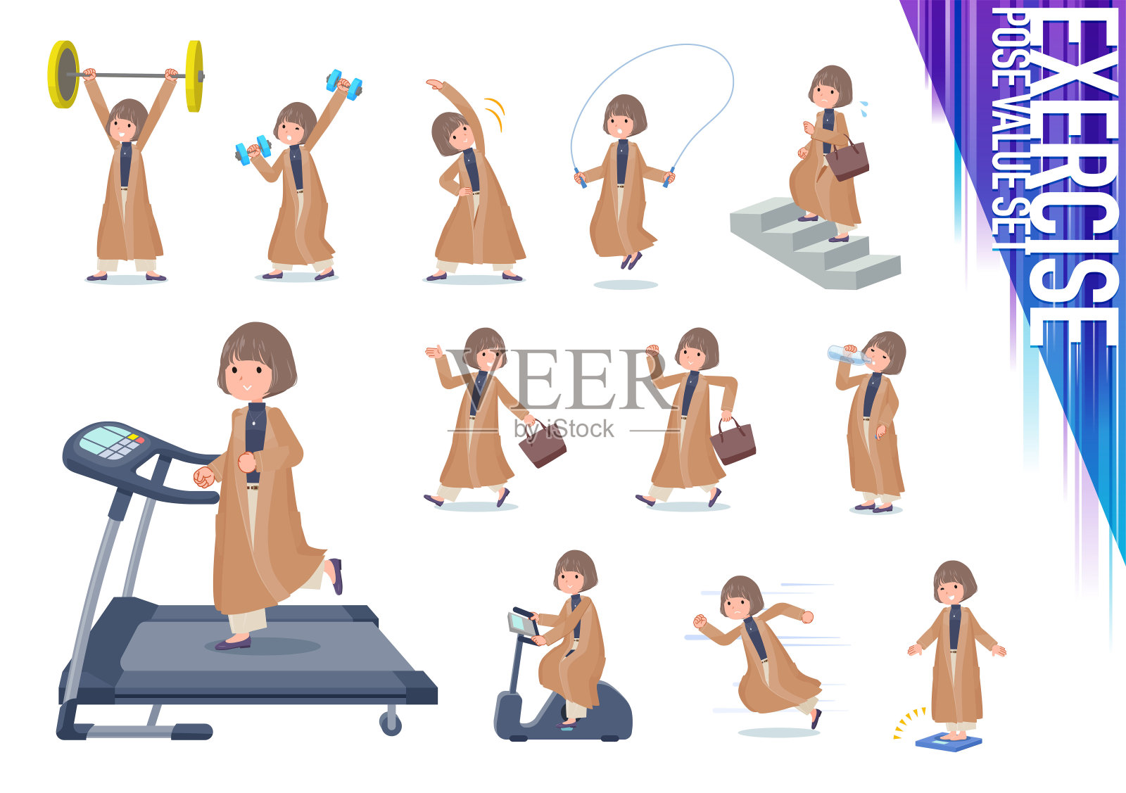 平底大码大衣女士运动插画图片素材