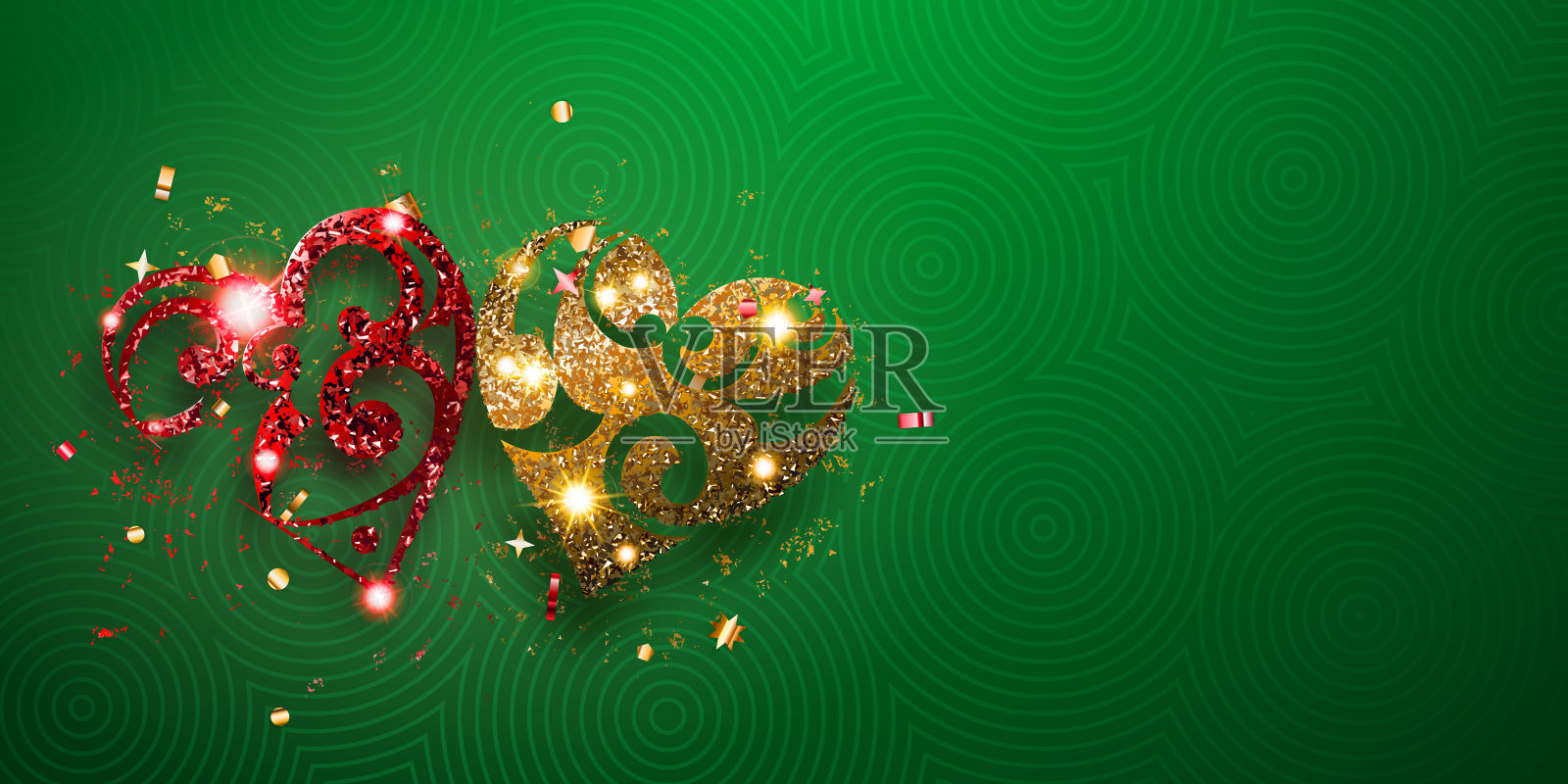 情人节卡片，两颗闪亮的心插画图片素材