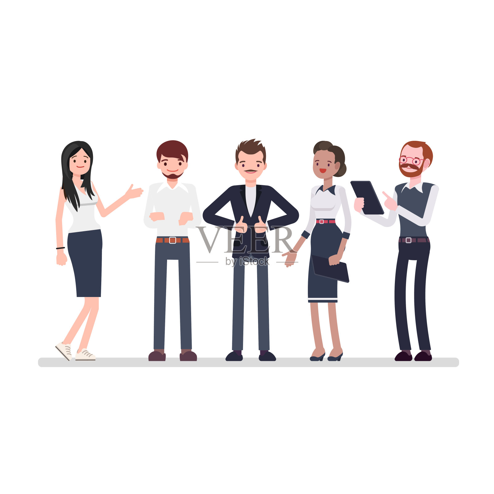 自由职业者小组在一个共同的工作空间，智能手机和平板电脑插画图片素材