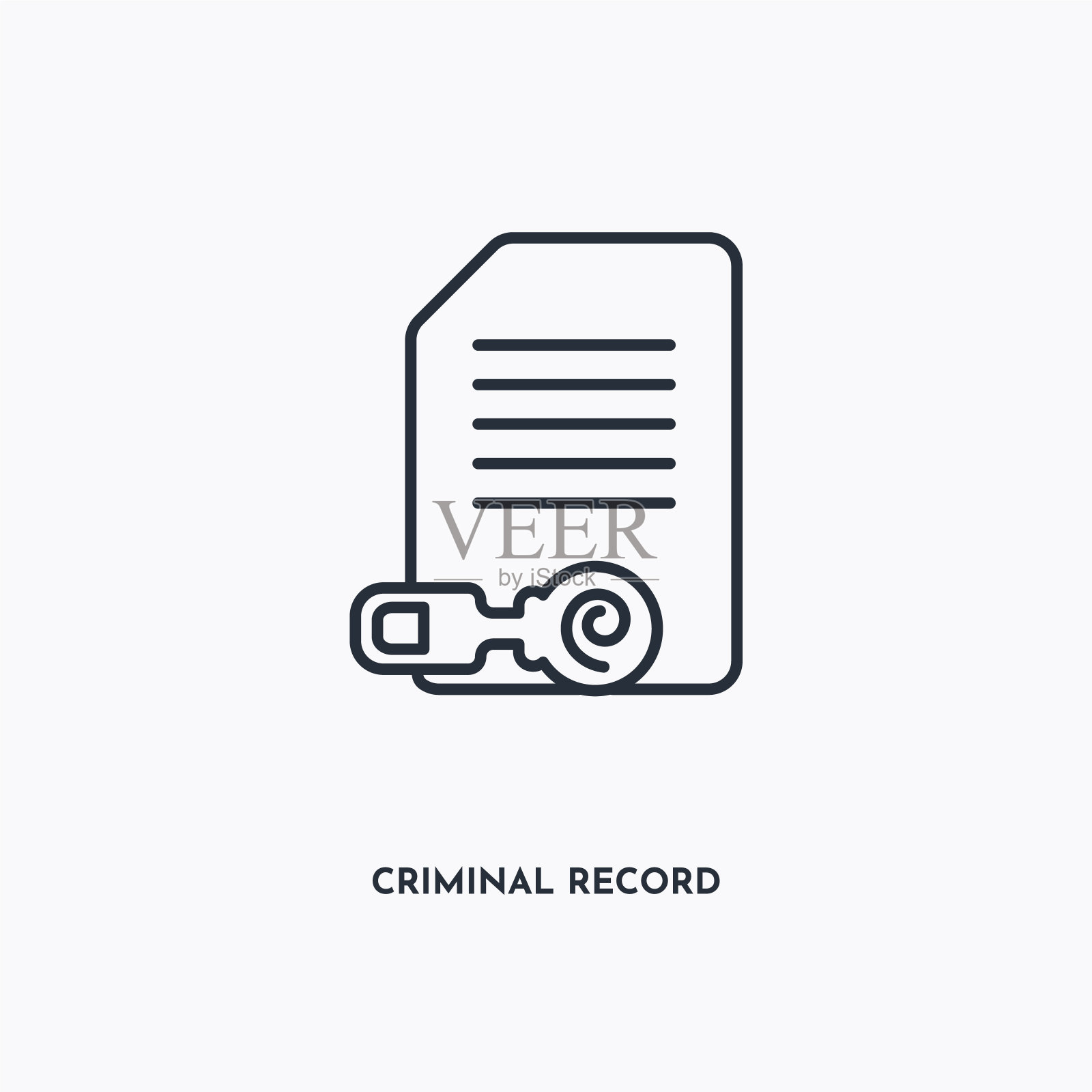 犯罪记录大纲图标。简单的线性元素插图。白色背景上的犯罪记录图标。薄笔画可以用于网页，移动和UI。插画图片素材