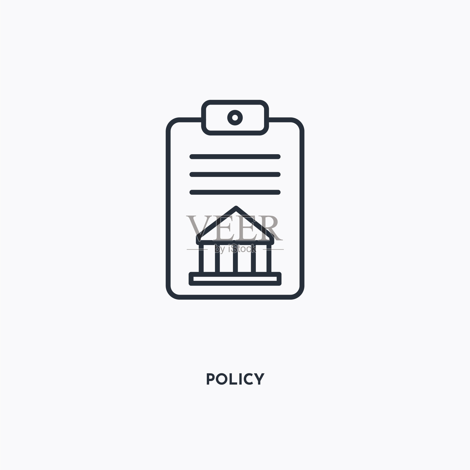 政策轮廓图标。简单的线性元素插图。白色背景上的孤立线路策略图标。薄笔画可以用于网页，移动和UI。插画图片素材