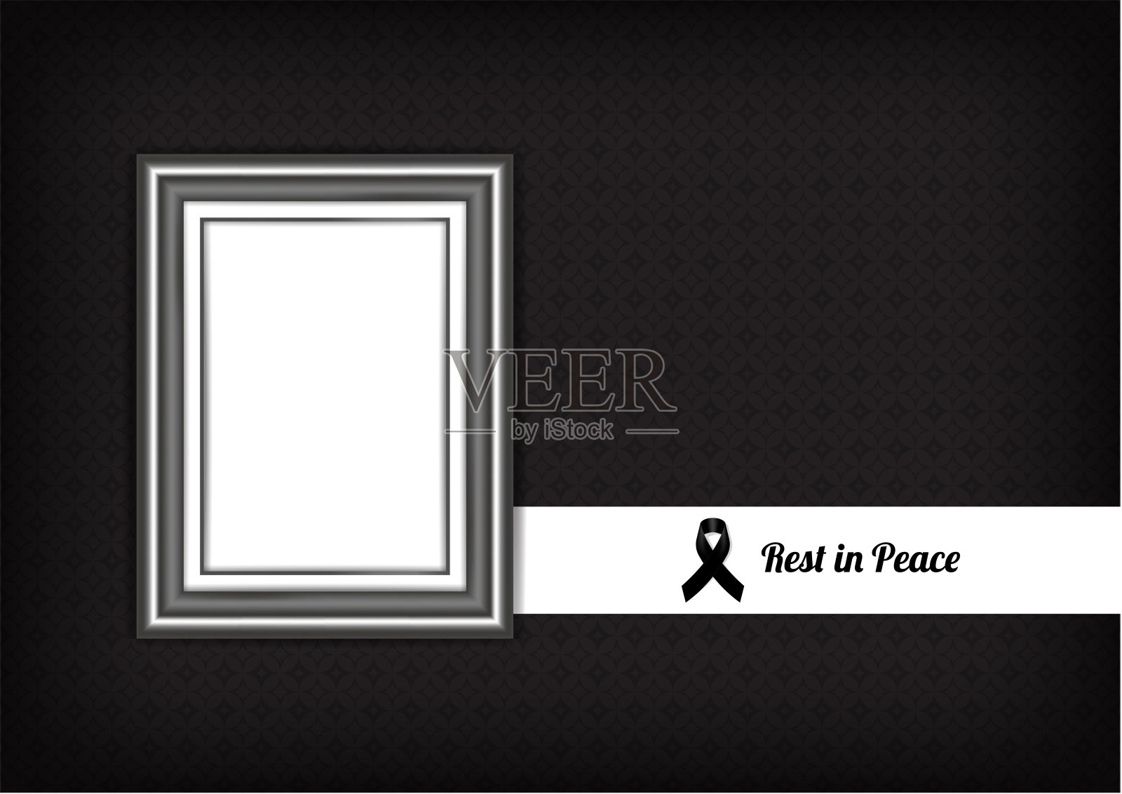 Mock up Mourning symbol with Black Respect ribbon and Frame on Texture background Banner。在和平中休息葬礼卡片矢量插图。插画图片素材