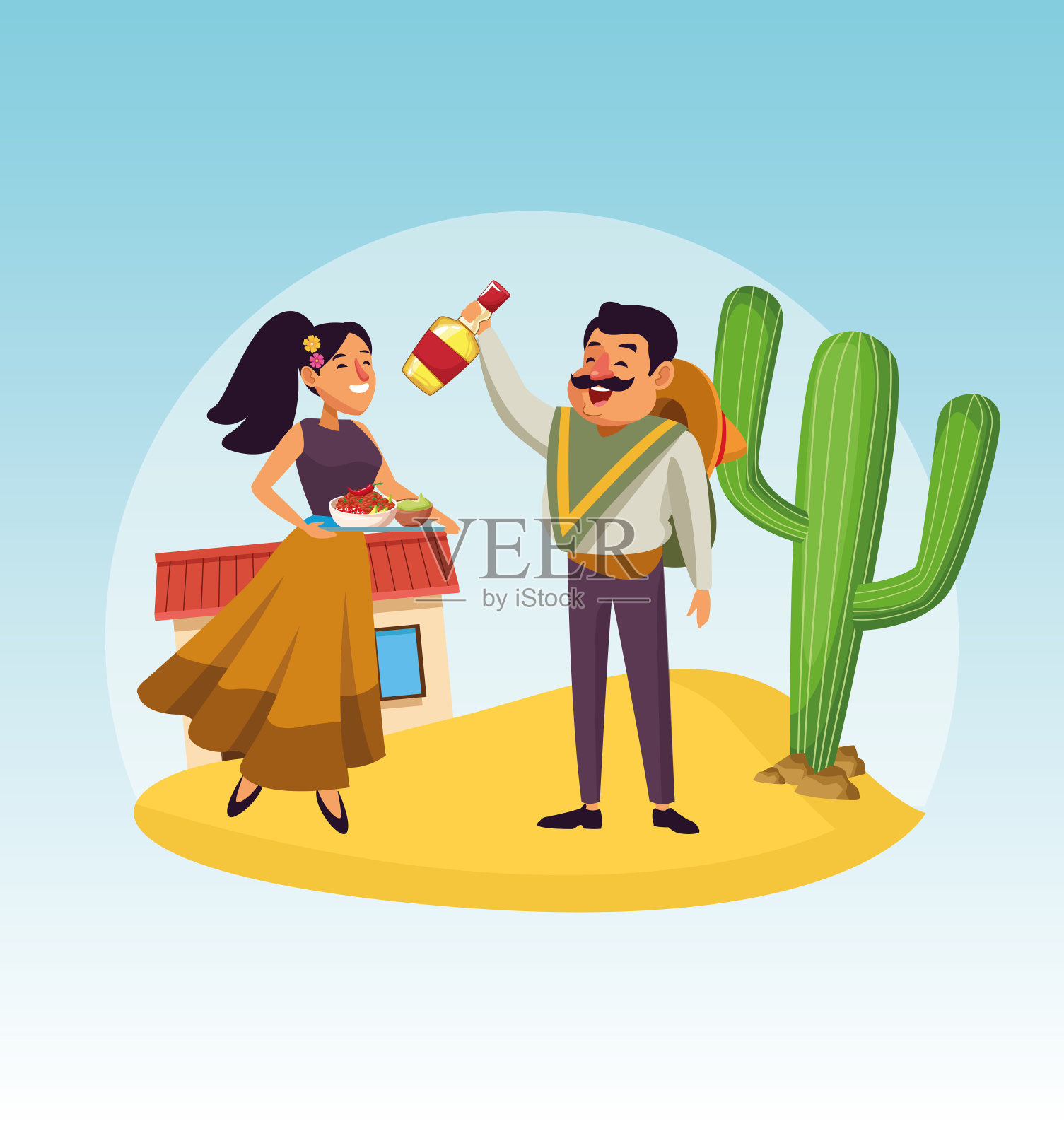 墨西哥男人和女人矢量设计插画图片素材