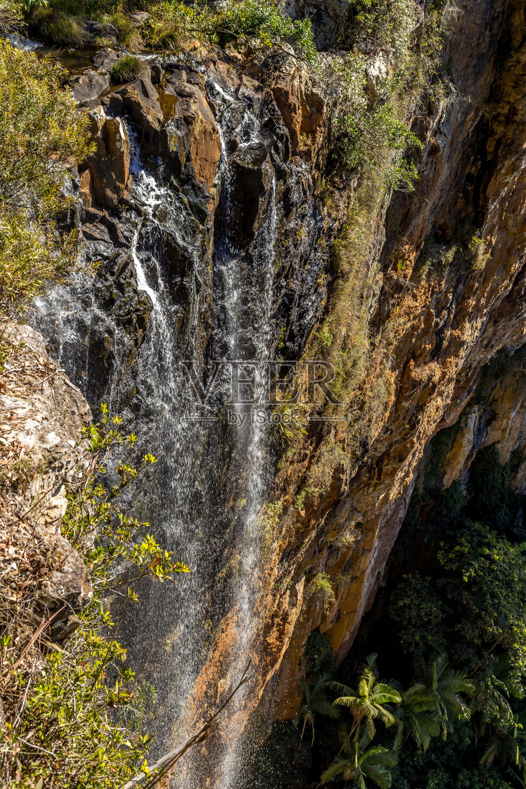 瀑布的顶端俯瞰下面的森林照片摄影图片