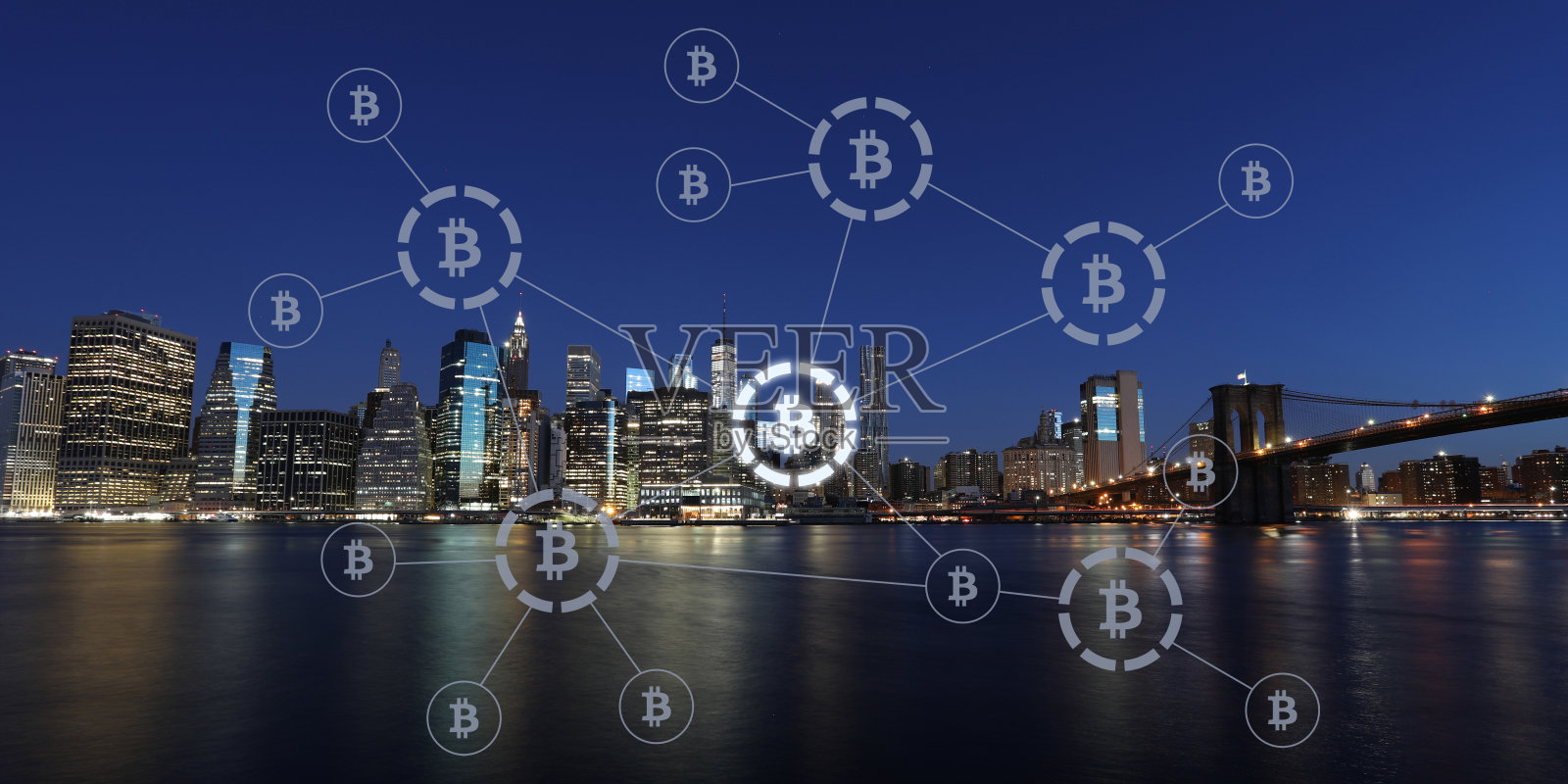 比特币加密货币支付系统网络现代城市未来技术照片摄影图片