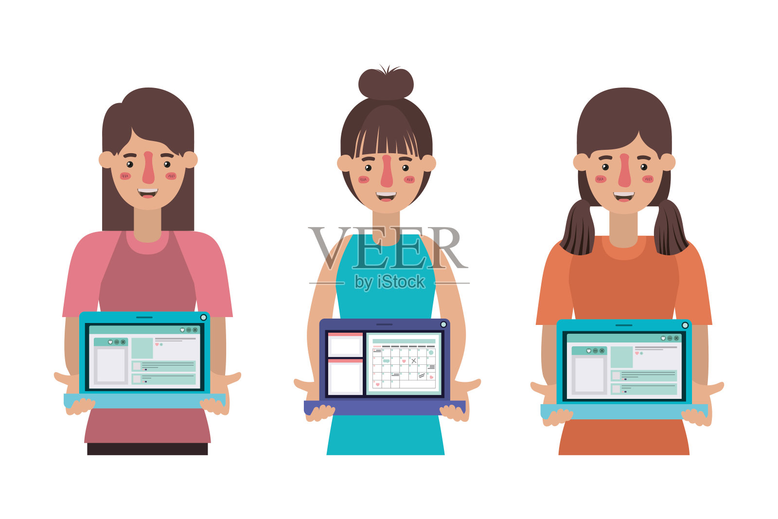 头像女性和电子学习概念矢量设计插画图片素材