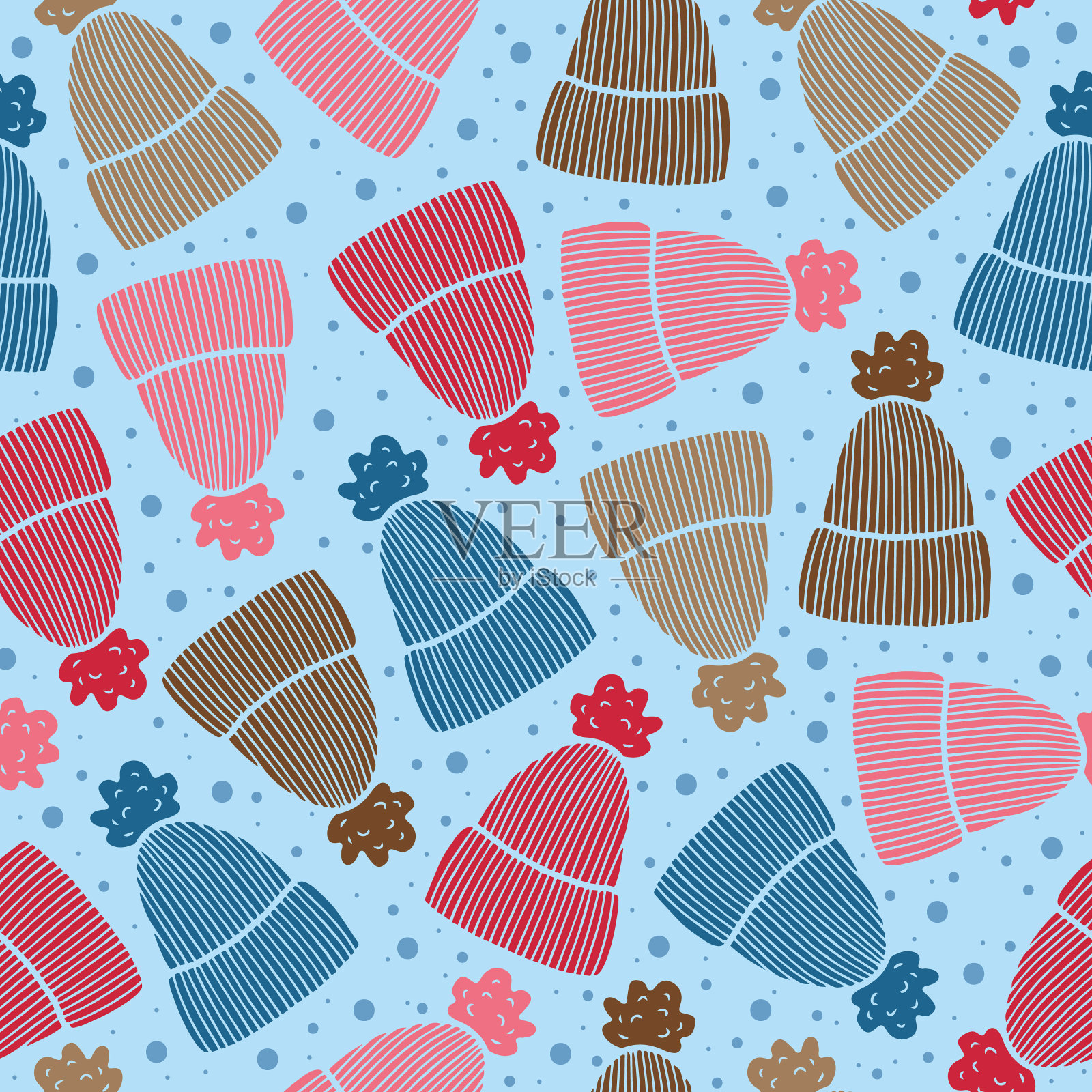 矢量冬季帽子图案在蓝色和红色插画图片素材