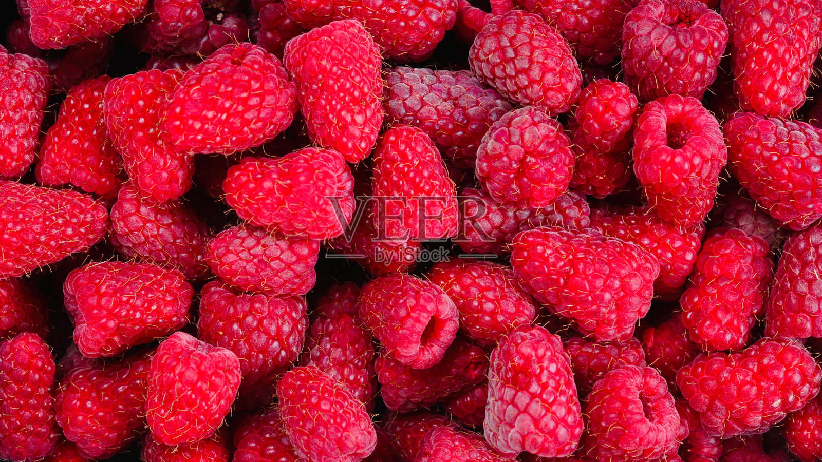 黑色容器中的树莓，孤立于白色背景上。照片摄影图片