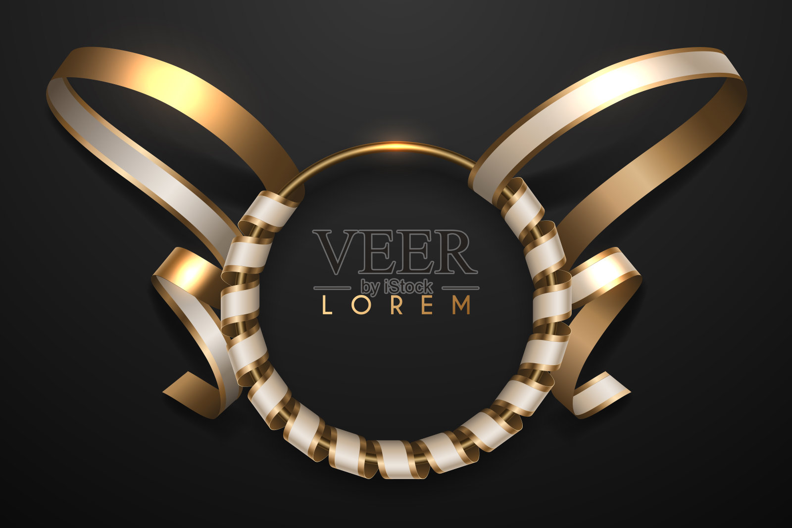 金戒指配上白色和金色的丝带插画图片素材