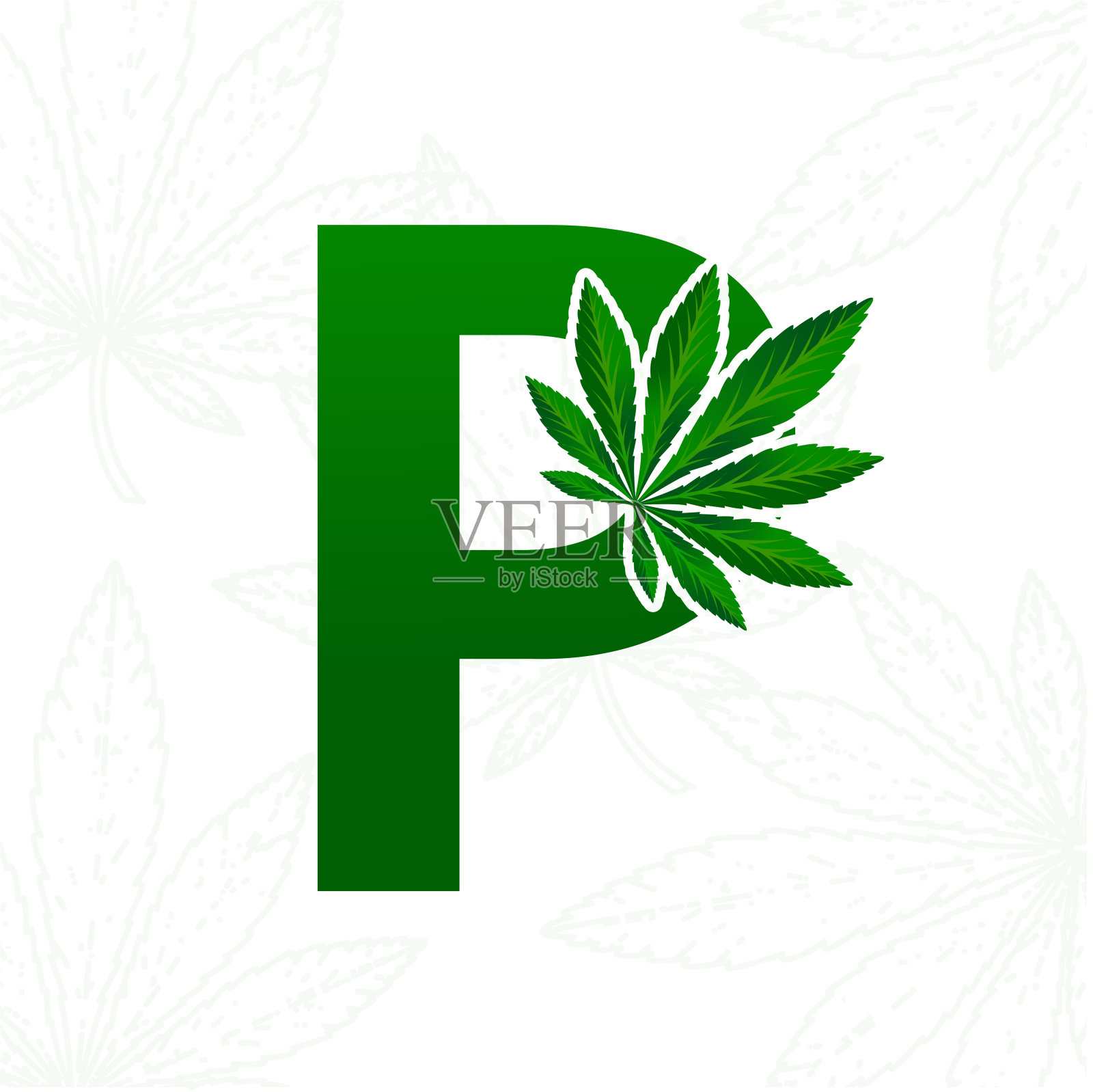 一个带有大麻叶子的字母作为标志设计。设计元素图片