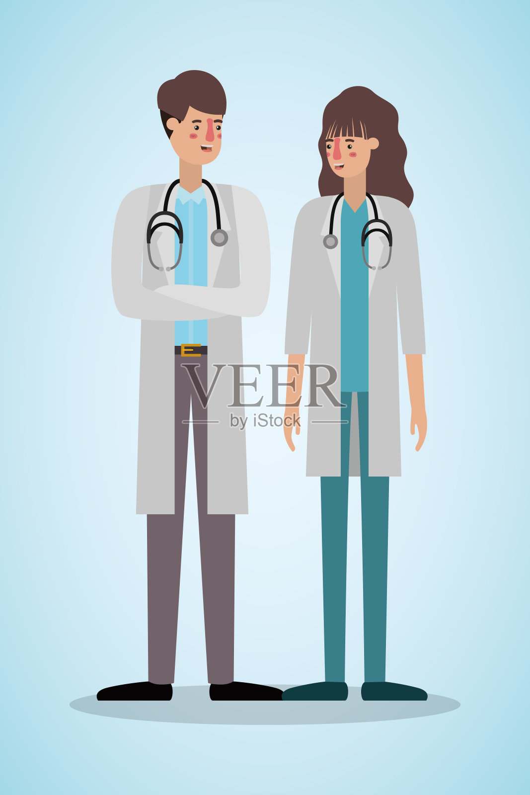 女医生和男医生矢量设计插画图片素材