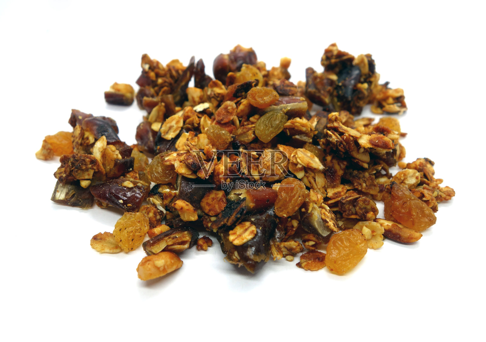 美味的格兰诺拉麦片加白面包。照片摄影图片