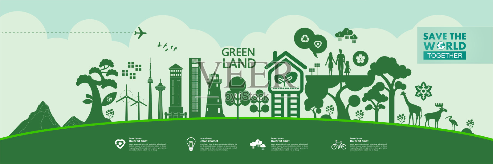 一起拯救世界绿色生态矢量插图。插画图片素材