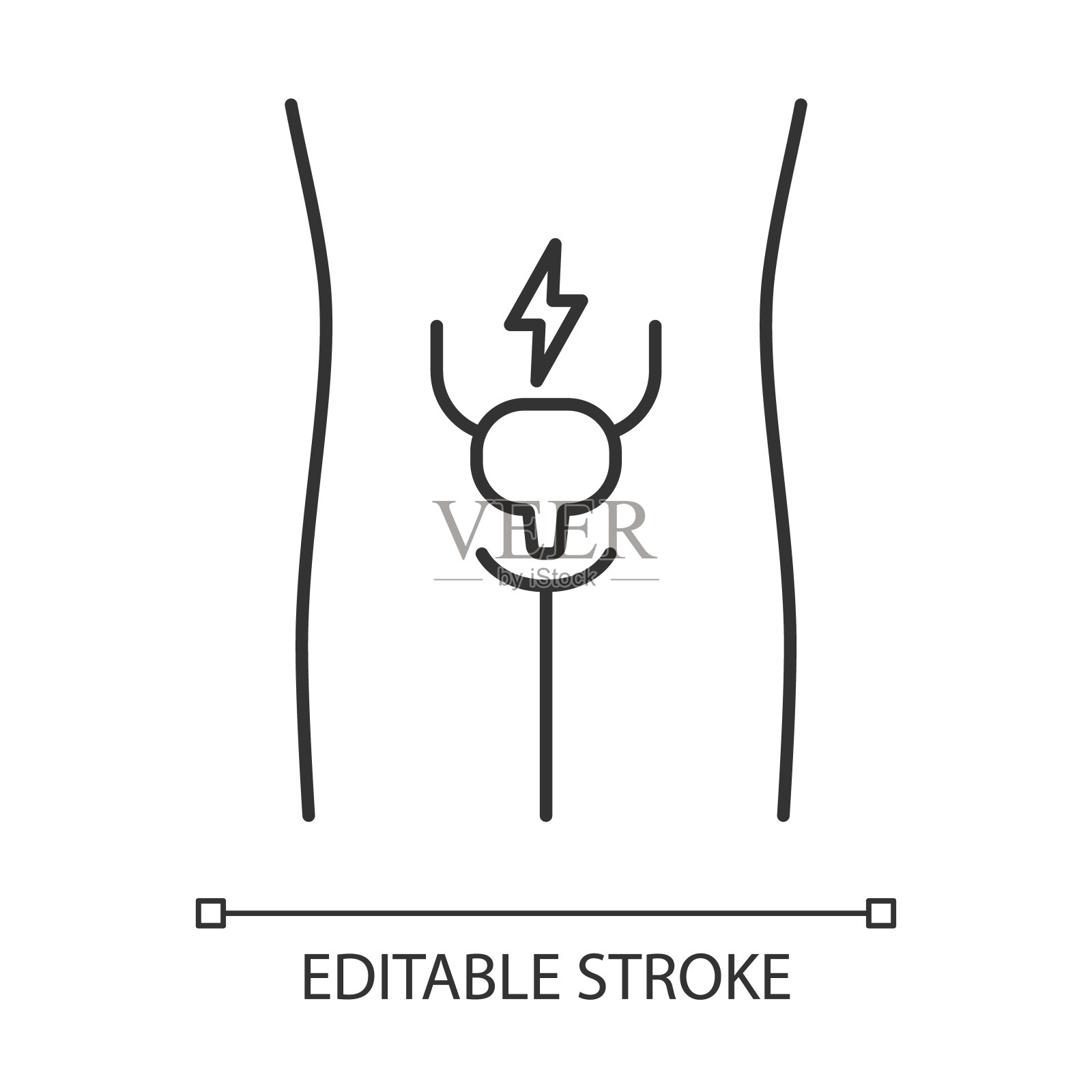 病膀胱线性图标。疼痛的人体器官。膀胱炎。不健康的泌尿系统。尿路疼痛。细线说明。轮廓的象征。矢量孤立轮廓绘制。可编辑的中风插画图片素材