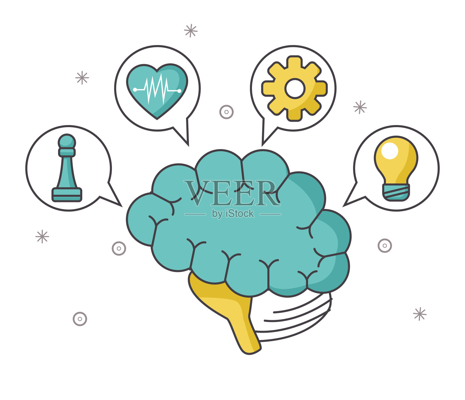 带有语音泡泡和图标的大脑设计元素图片