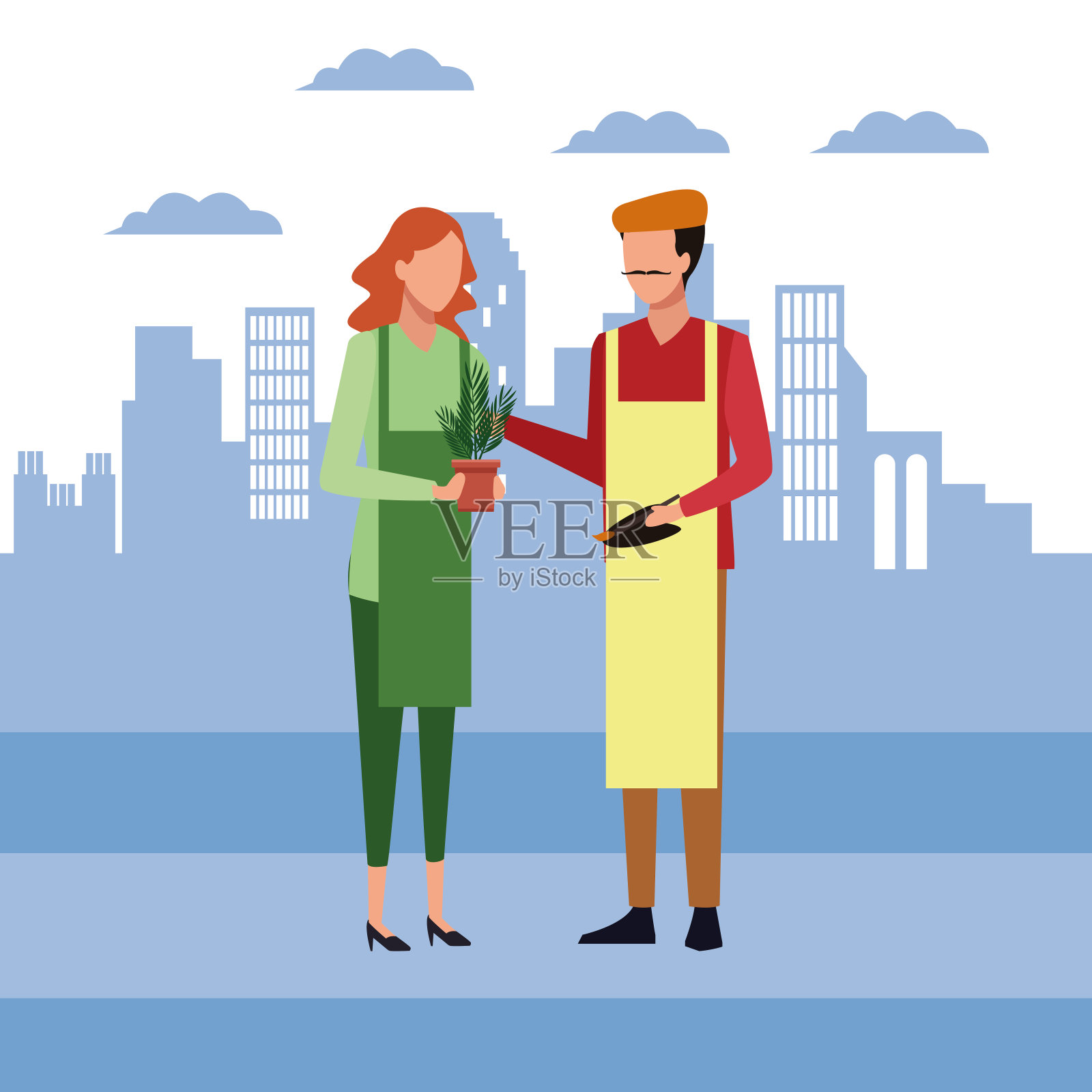 阿凡达女人和艺术家与花盆插画图片素材