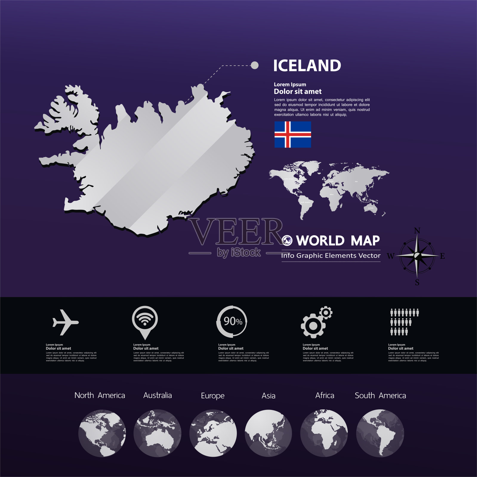 冰岛地图图形元素矢量插图。插画图片素材