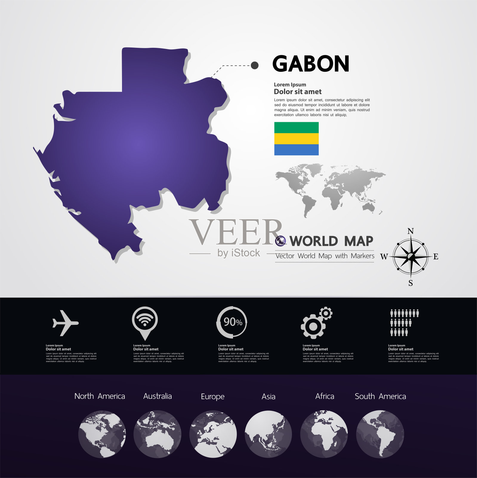 加蓬地图图形元素矢量插图。插画图片素材