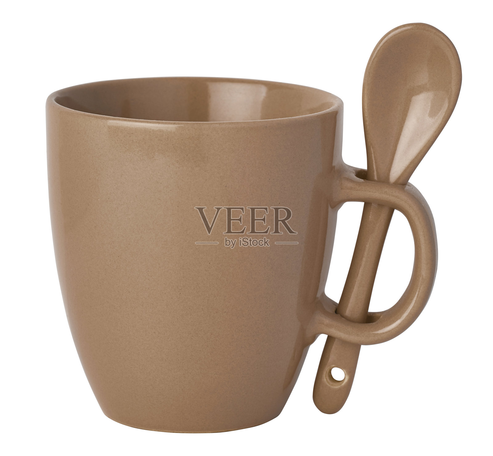 咖啡杯与陶瓷匙隔离照片摄影图片