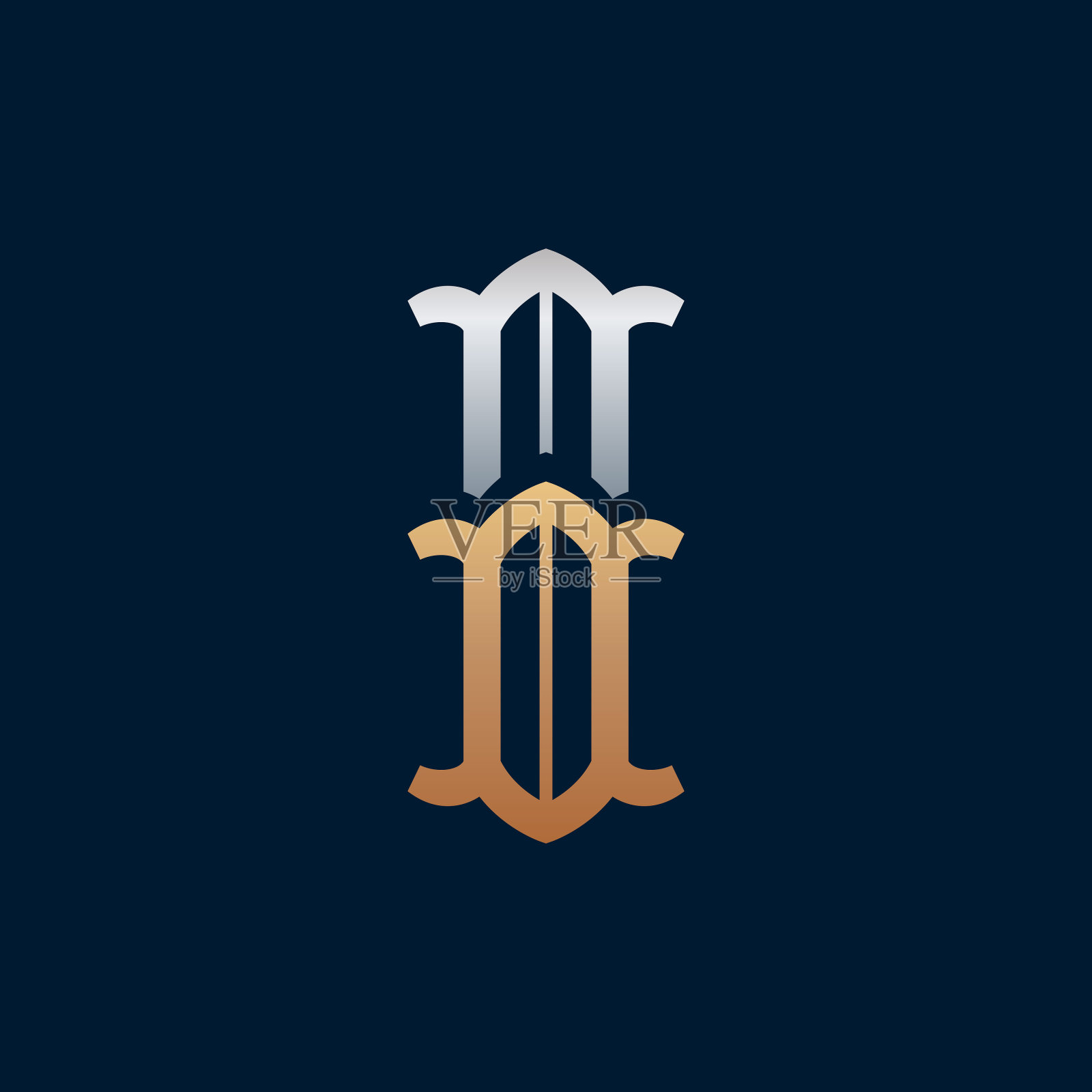 字母I金色和银色标志在slab serif复古风格。插画图片素材