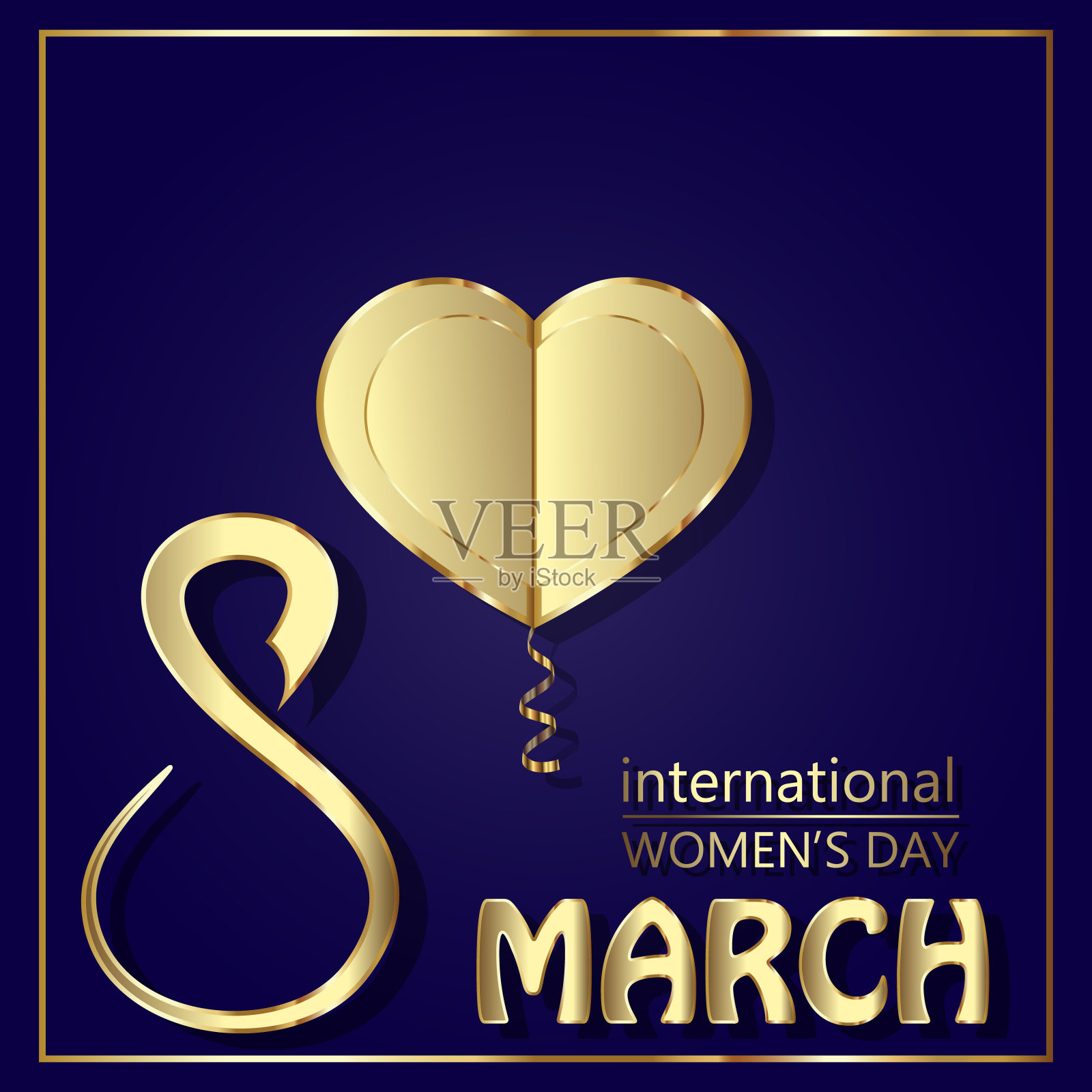 妇女节快乐金卡。矢量插图。快乐的妇女节贺卡与心矢量插图。插画图片素材