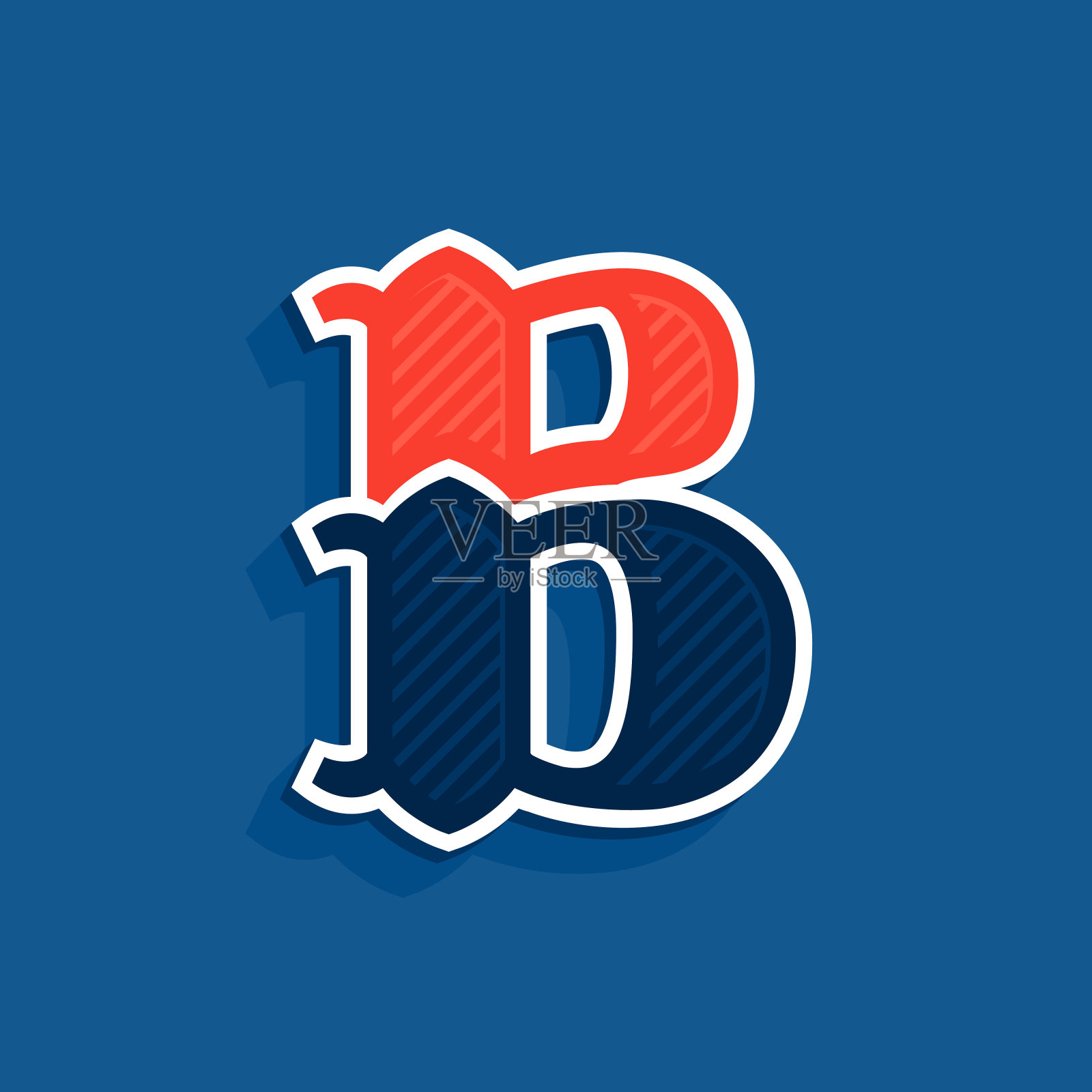 B字母标志在经典运动队风格。插画图片素材