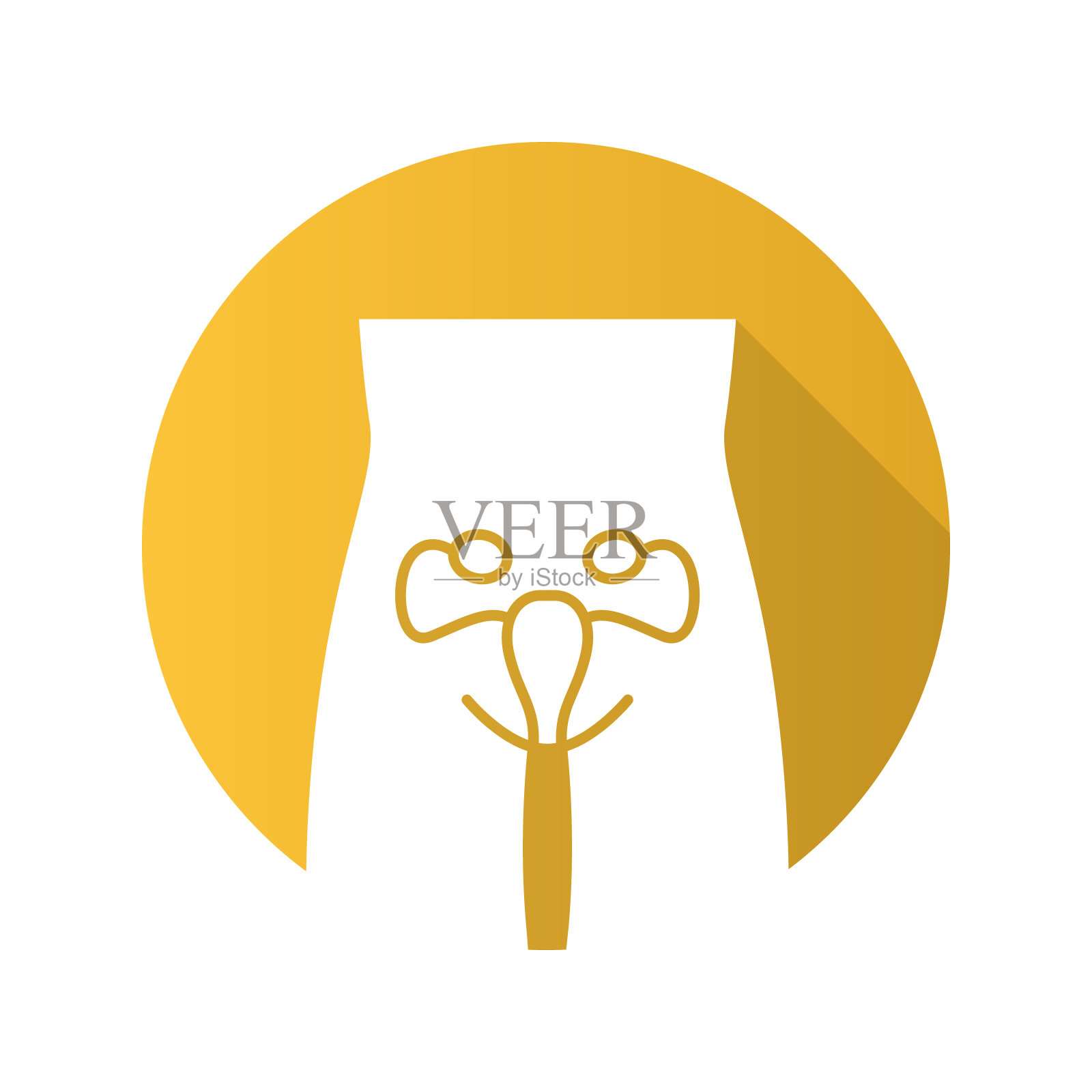 健康女性生殖系统平面设计长阴影字形图标。人体器官健康状况良好。生育能力。身体内部部位完好。健康女性的健康。向量轮廓图插画图片素材