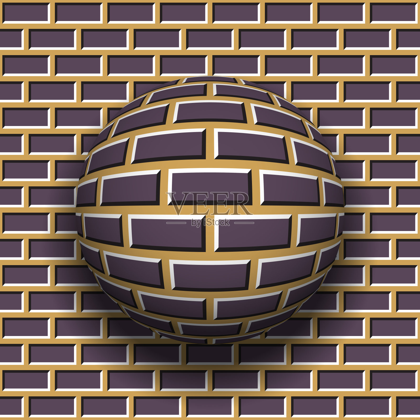 在墙壁背景上旋转的砖块图案球体。向量的错觉。插画图片素材