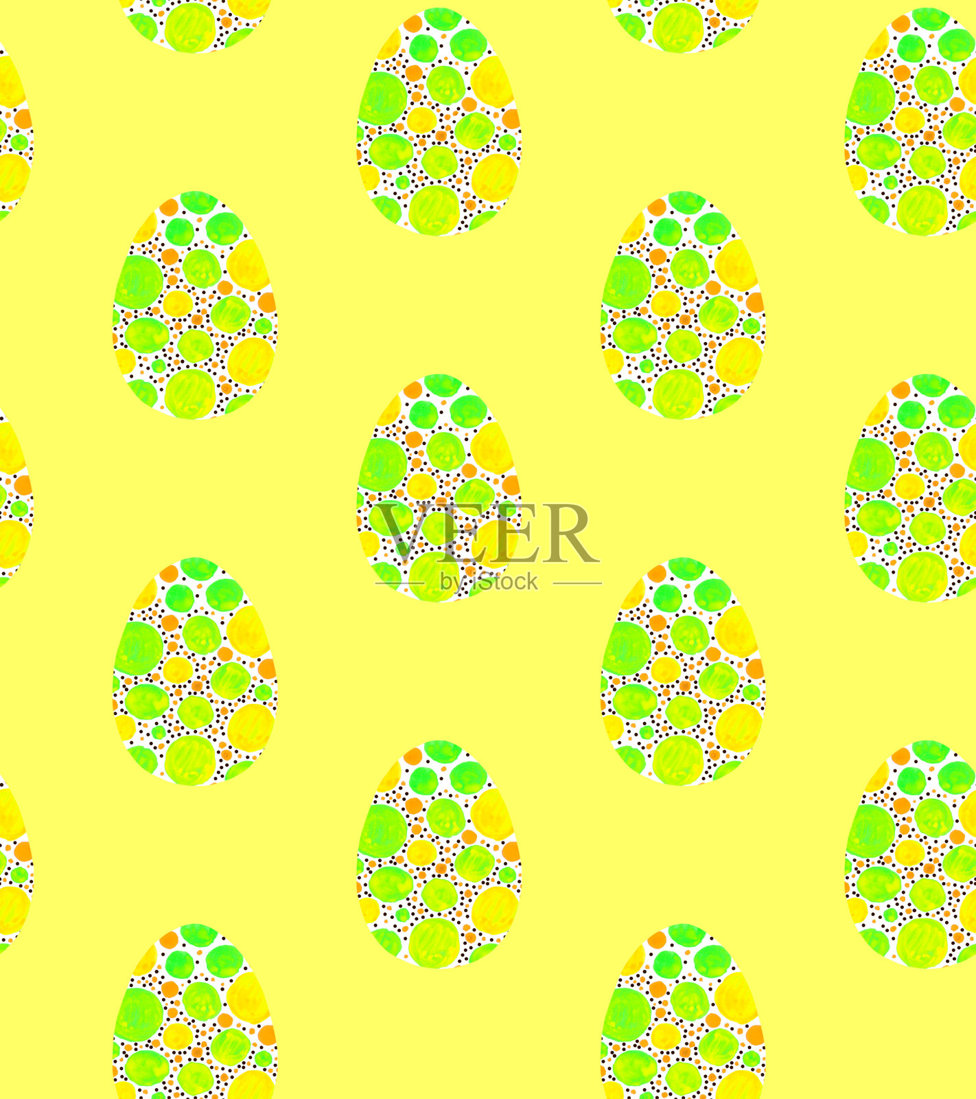 无缝图案，背景，纹理多色抽象复活节彩蛋。水彩画装饰性绘画插画图片素材