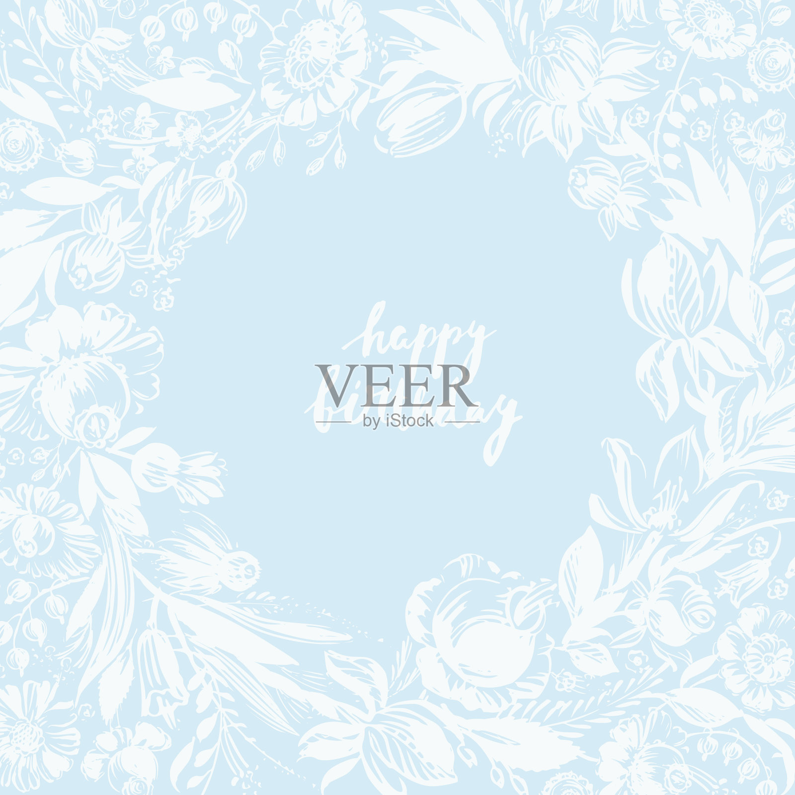 生日贺卡与手绘花框架设计模板素材