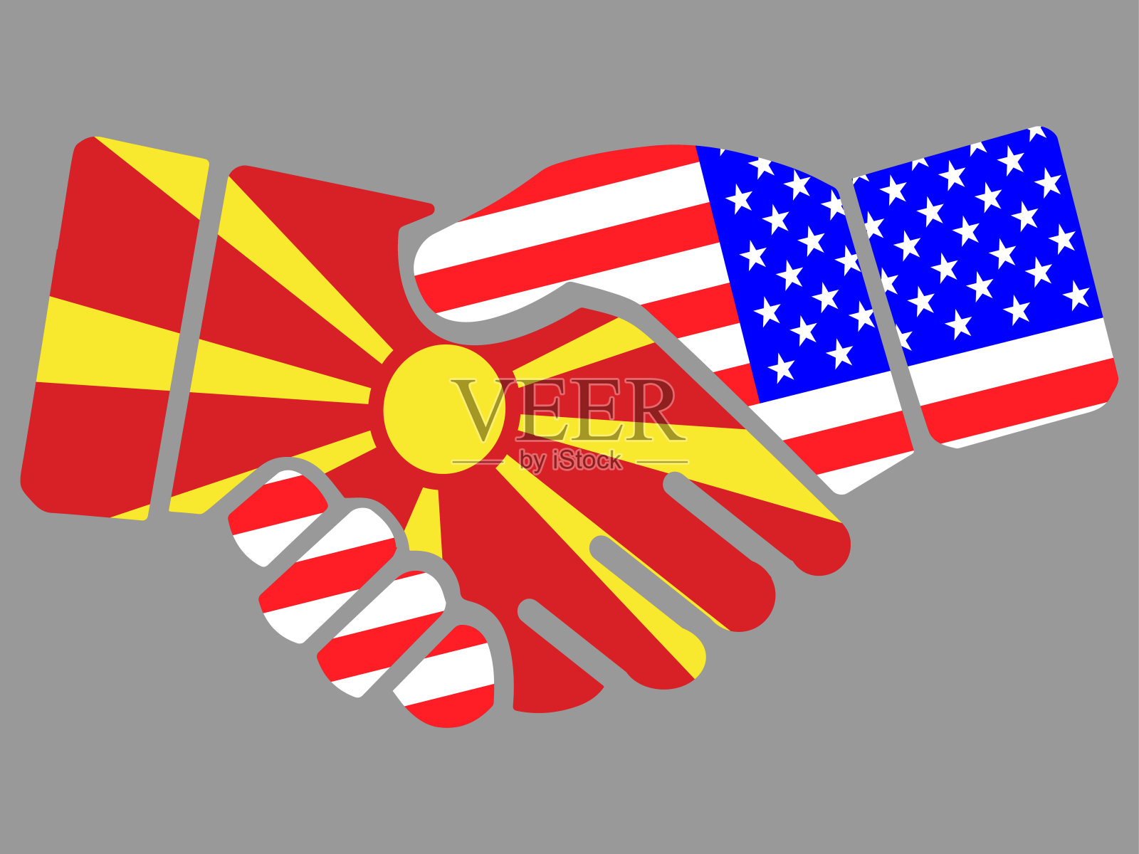 北马其顿和美国国旗握手矢量插画图片素材