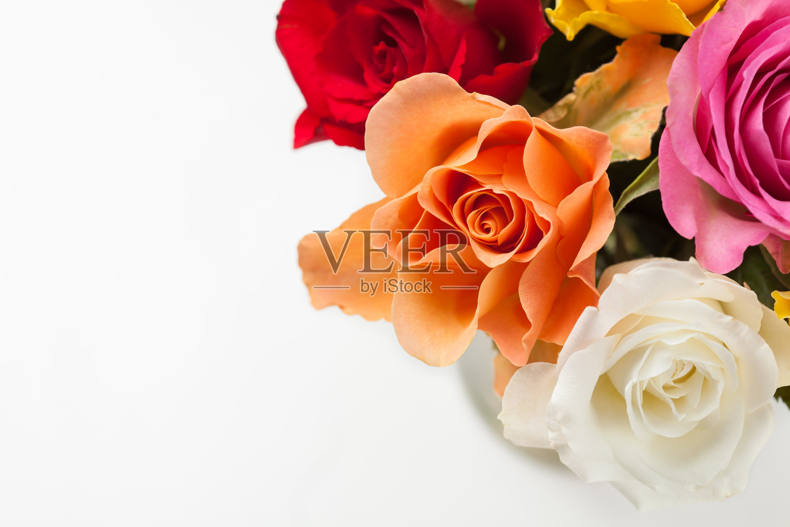 花瓶里的一束五彩玫瑰照片摄影图片