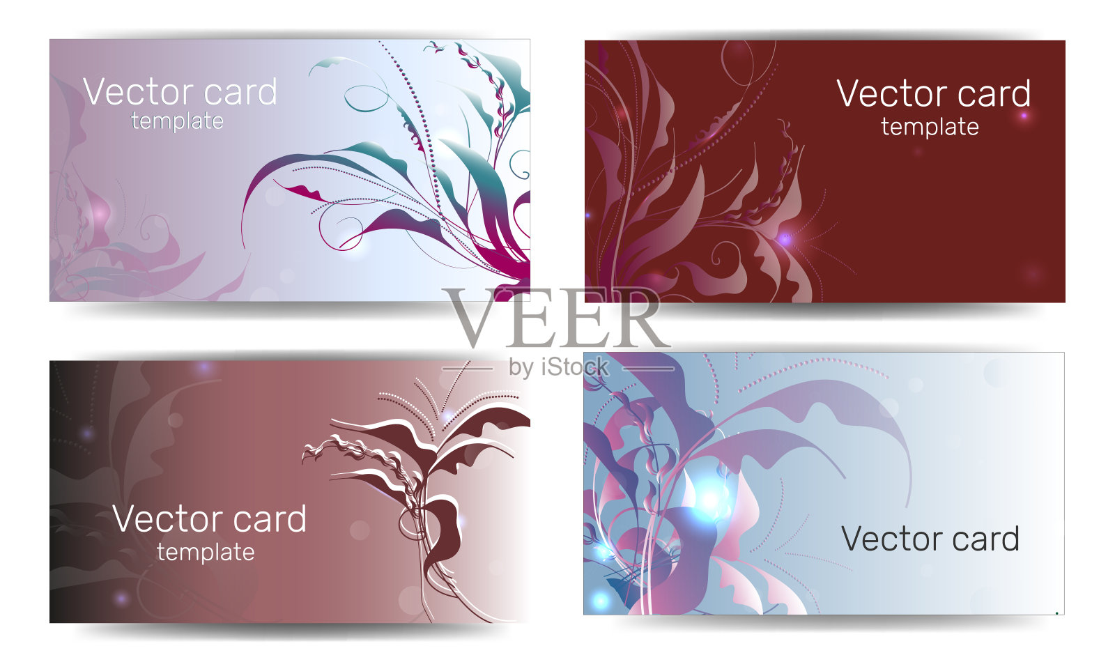 名片模板在粉红色阴影与花卉装饰。文本框。抽象的几何旗帜。插画图片素材