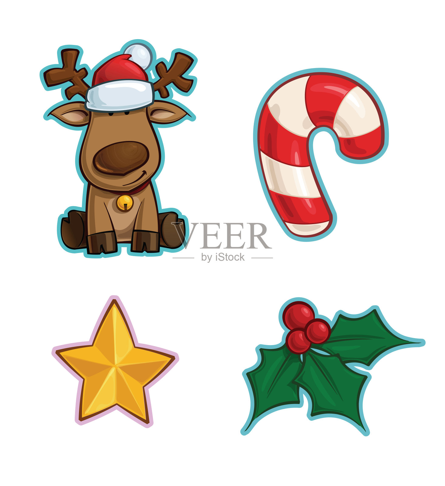 圣诞卡通图标集-麋鹿糖果藤星冬青设计元素图片