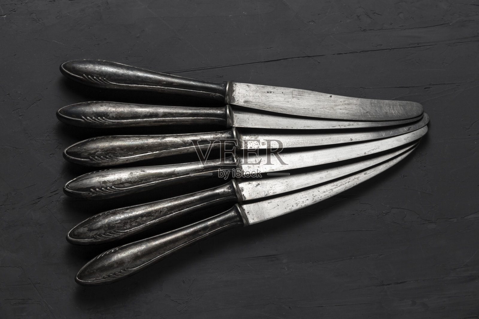 旧银餐具刀照片摄影图片