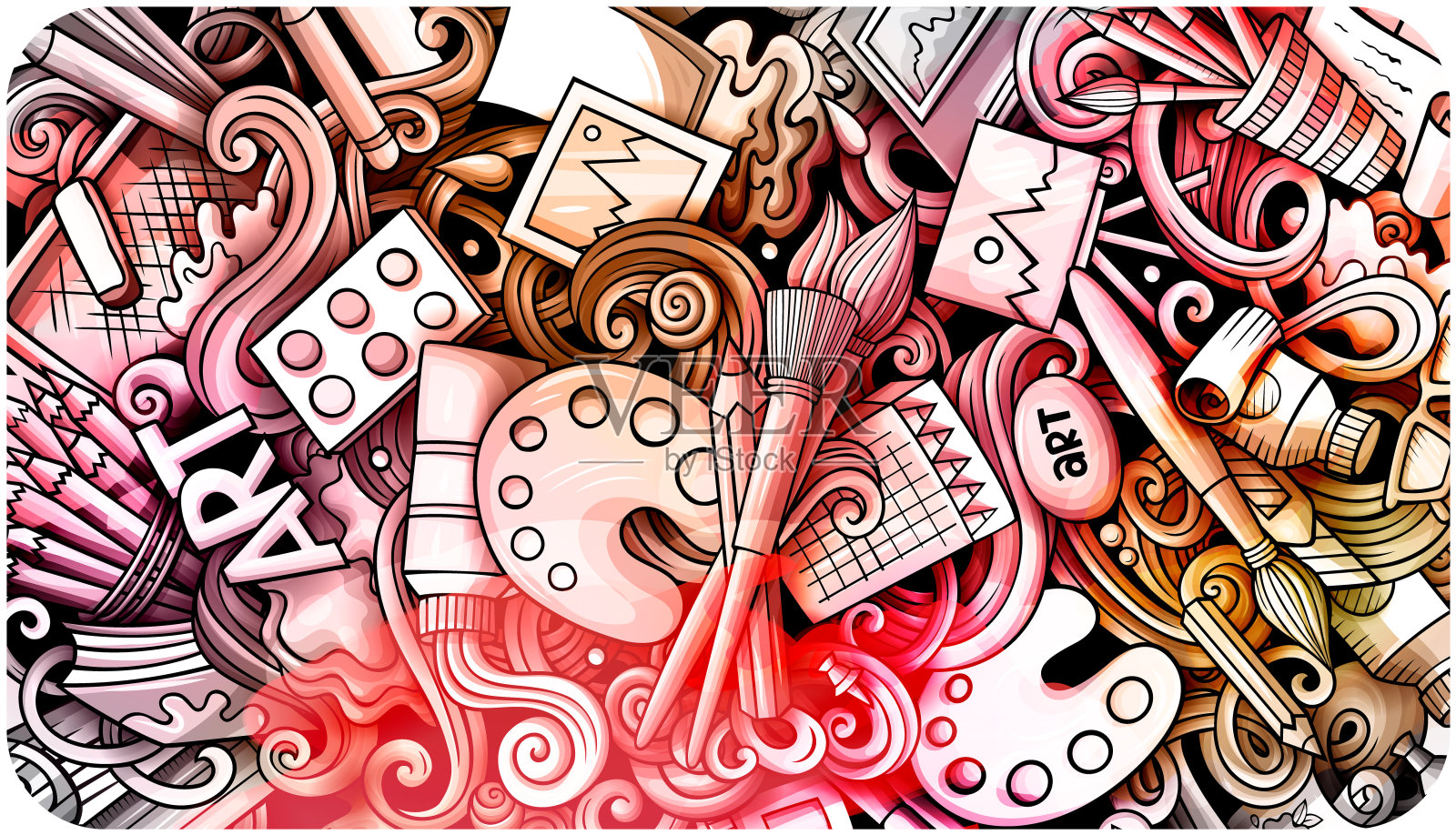 艺术家手绘涂鸦横幅。卡通详细的插图。插画图片素材