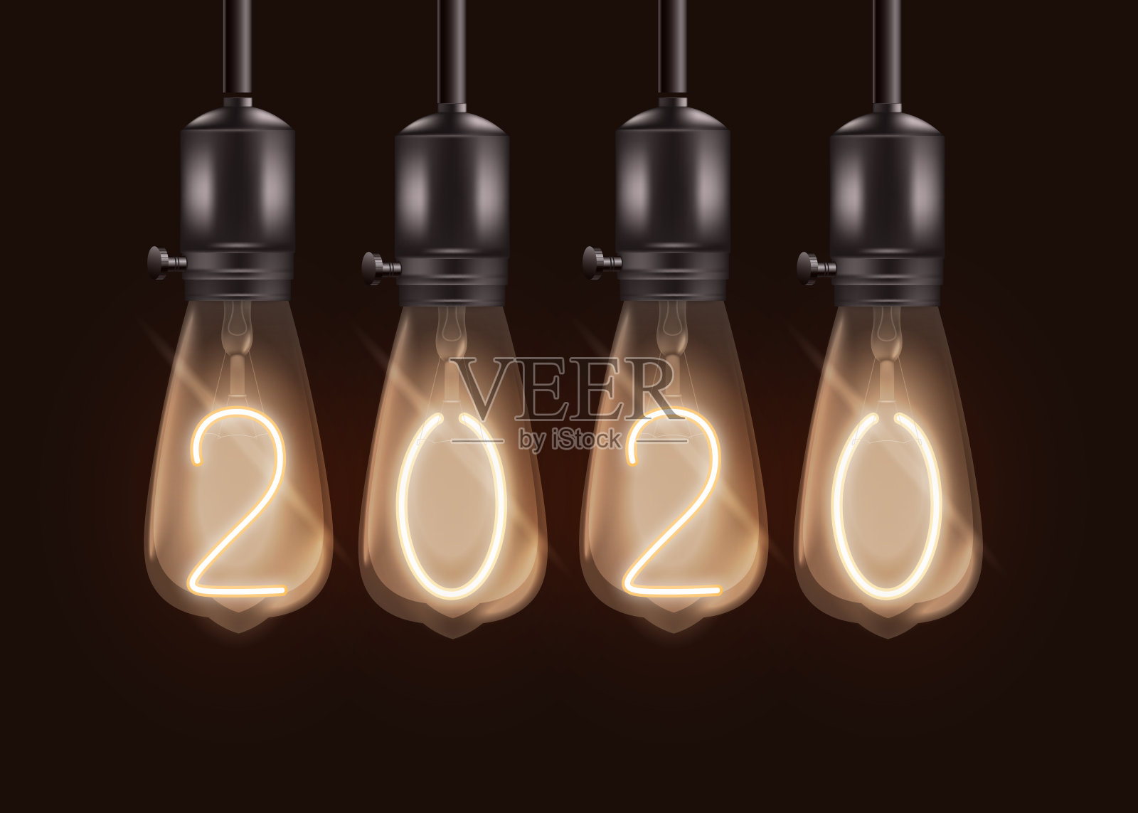 圣诞横幅与灯泡和数字2020现实矢量插图。插画图片素材