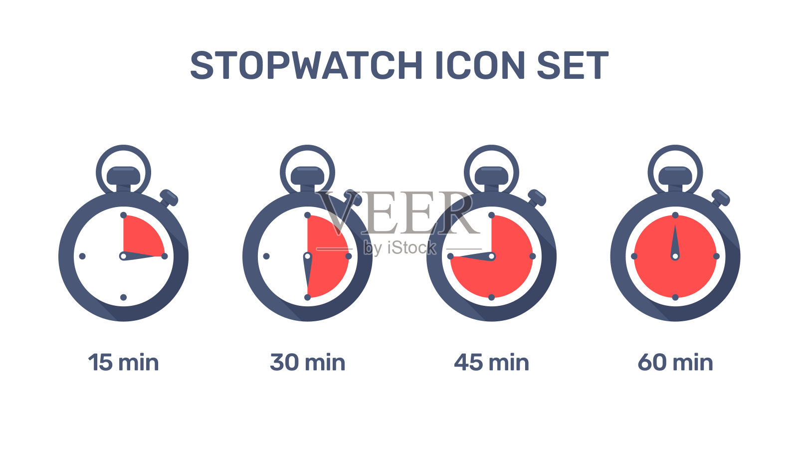 秒表图标。秒表向量，在不同的时间设置工作时间。图标素材