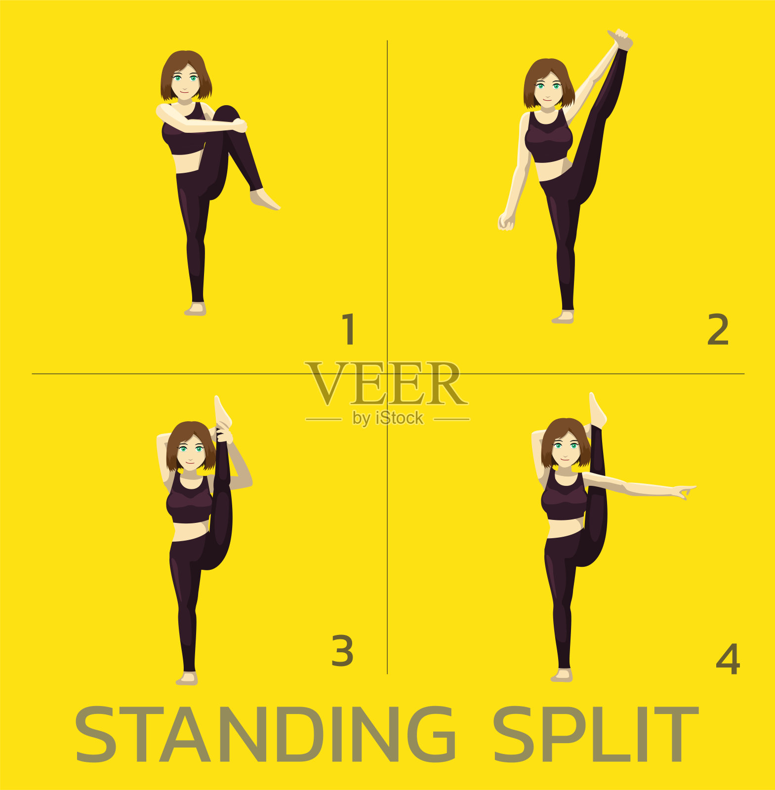 站立分裂瑜伽漫画教程如何卡通矢量插图插画图片素材